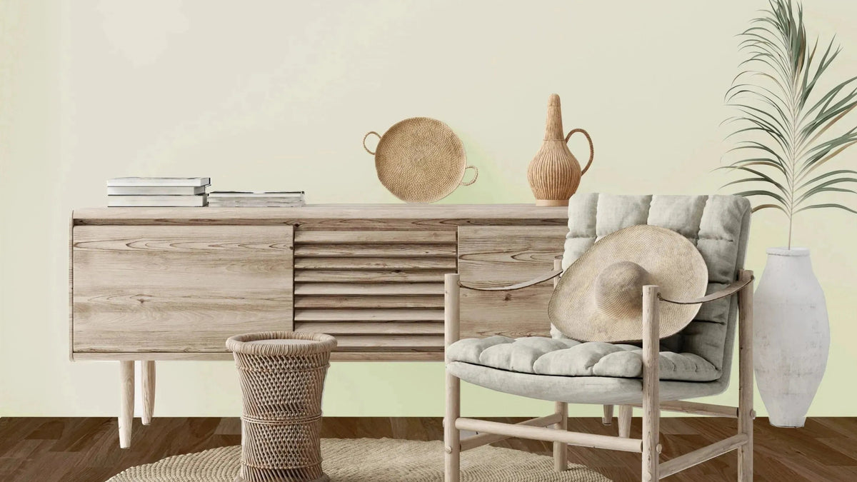 Wabi-Sabi Möbel & Accessoires: beruhigende minimalistische Gestaltung aus Holz, Leinen und Keramik, natürliche Materialien, unperfekter Charme.