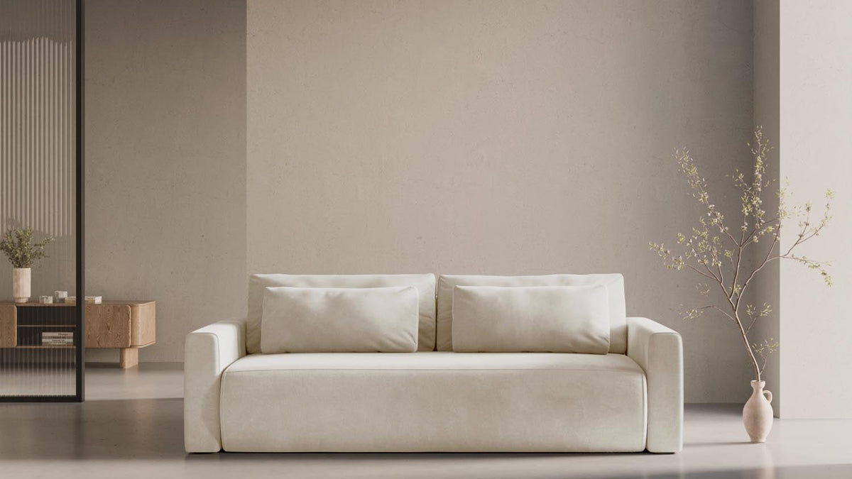 Belfast Ecksofa von Cosmopolitan Design in Beige mit Schlaffunktion und Stauraum im Wohnzimmer