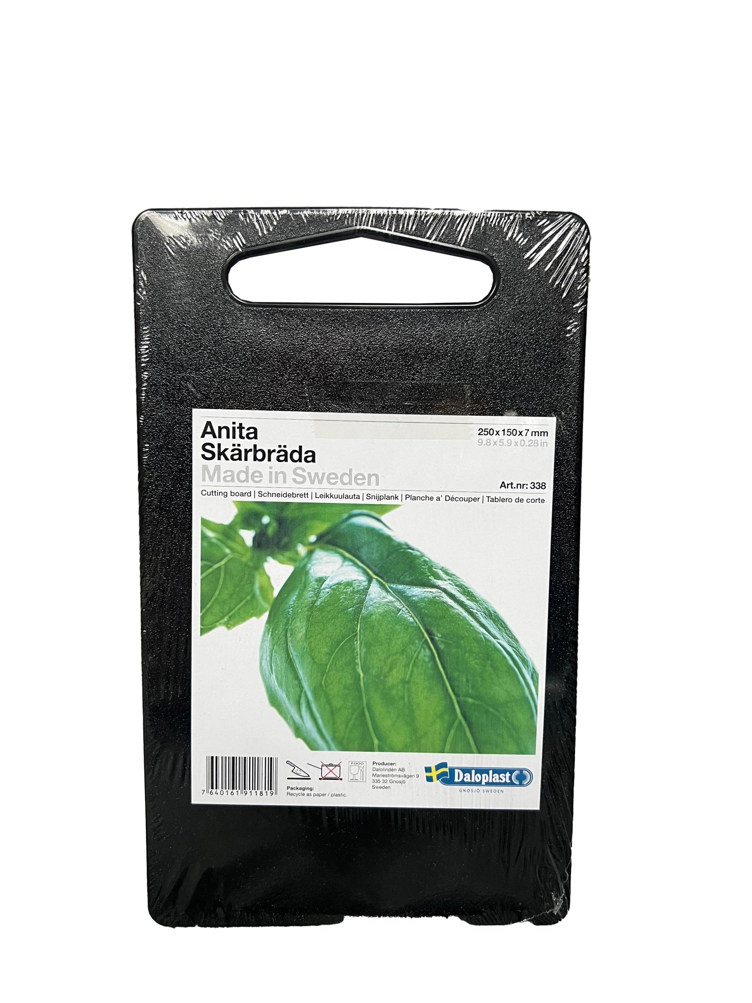 Entdecken Sie das Schneidebrett Anita 25x15x0.7cm mit Griffloch in Schwarz von DaloLindén. Hochwertig, langlebig und ideal für Ihre Küche!