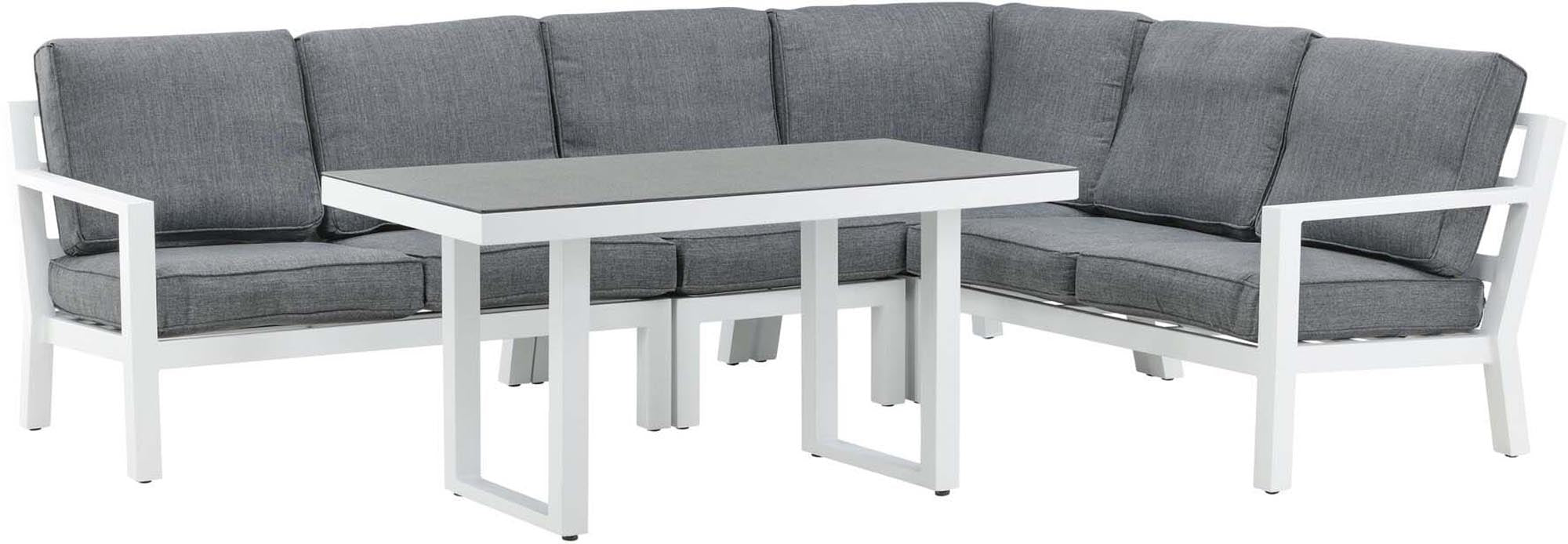 Ecksofa Outdoorset Barcelona 140cm: Stilvolles Loungeset für entspannte Stunden im Freien mit robusten, pflegeleichten Materialien.