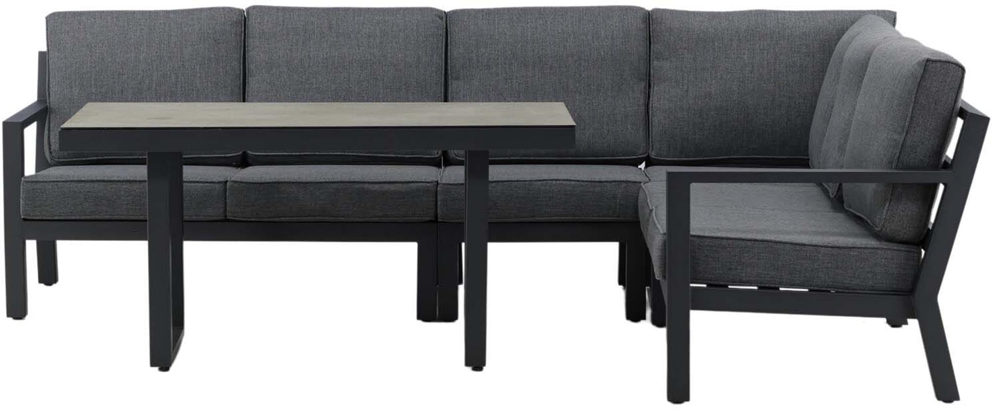 Ecksofa Outdoorset Barcelona 140cm: Modernes Design, pflegeleichte Materialien und bequeme Kissen für unvergessliche Momente im Freien.