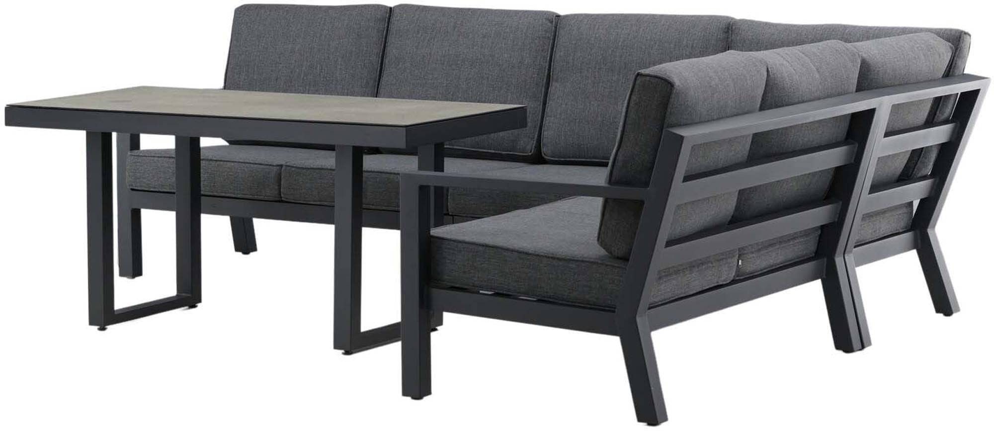 Ecksofa Outdoorset Barcelona 140cm: Stilvolles Loungeset aus robustem Aluminium, wasserabweisenden Kissen und idealen Maßen für entspannte Stunden im Freien.