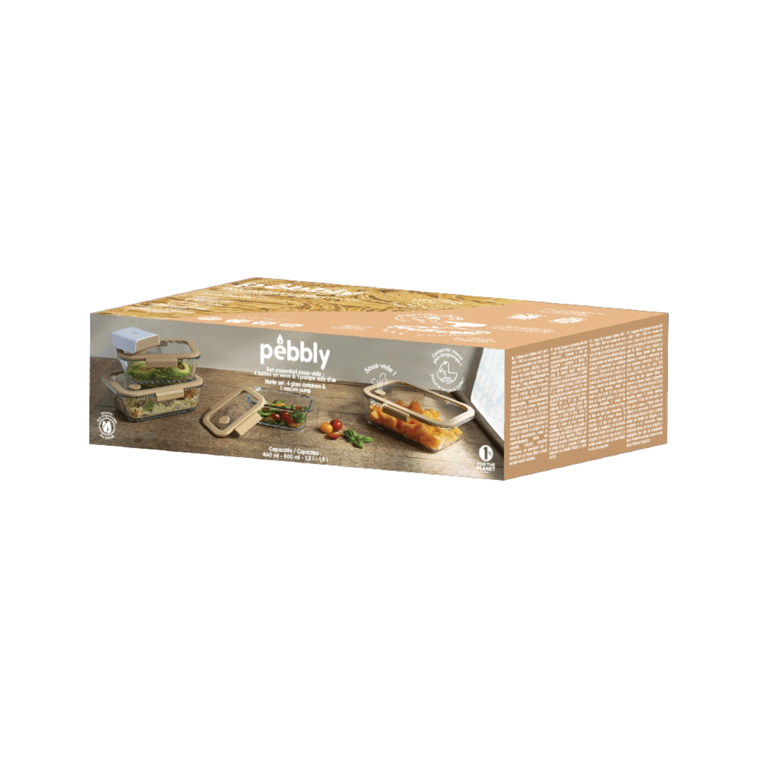Elegantes 5er Set aus Glas-Vorratsdosen von Pebbly, perfekt für die vakuumdichte Lagerung von Lebensmitteln und zur Minimierung von Lebensmittelverschwendung.