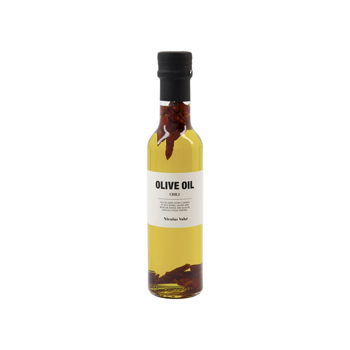 Nicolas Vahé Olivenöl mit Chili: Extra nativ, fruchtig, scharf. Perfekt für Tacos, Pasta, Salate. Elegante Flasche, reich an Antioxidantien.
