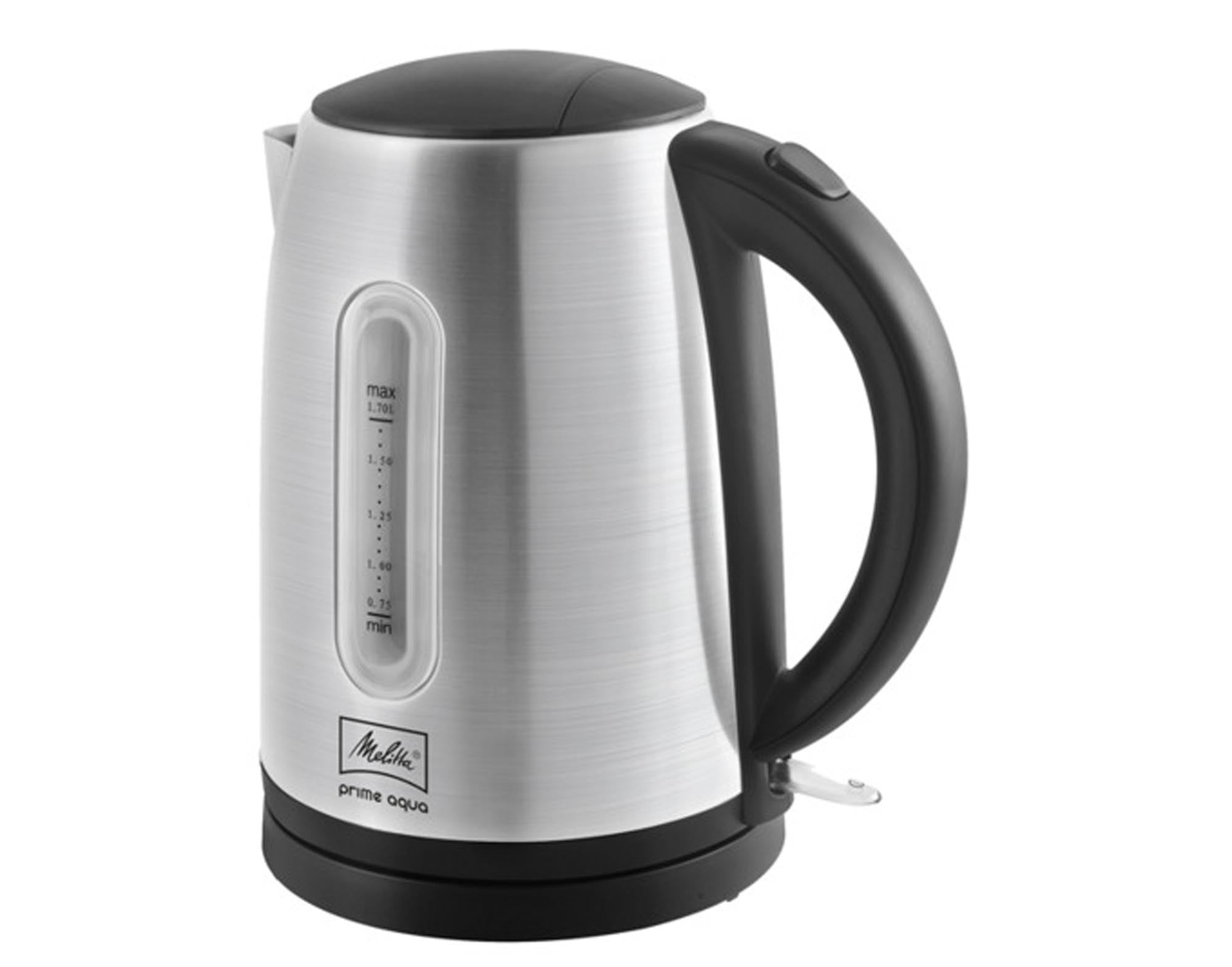 Entdecken Sie den MELITTA Wasserkocher Prime Aqua: 1,7L, BPA-frei, 2200W, mit Überhitzungsschutz und praktischem Wasserstandsanzeiger.