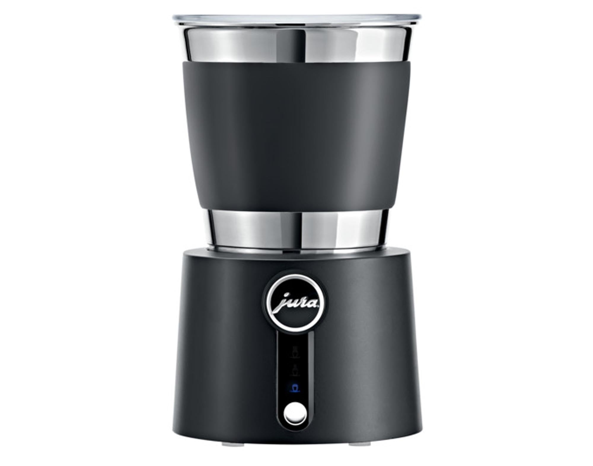 Der JURA Milchschäumer Hot Cold: Edles Design, heisser & kalter Schaum, einfache Reinigung, ideal für Cappuccino & Latte.
