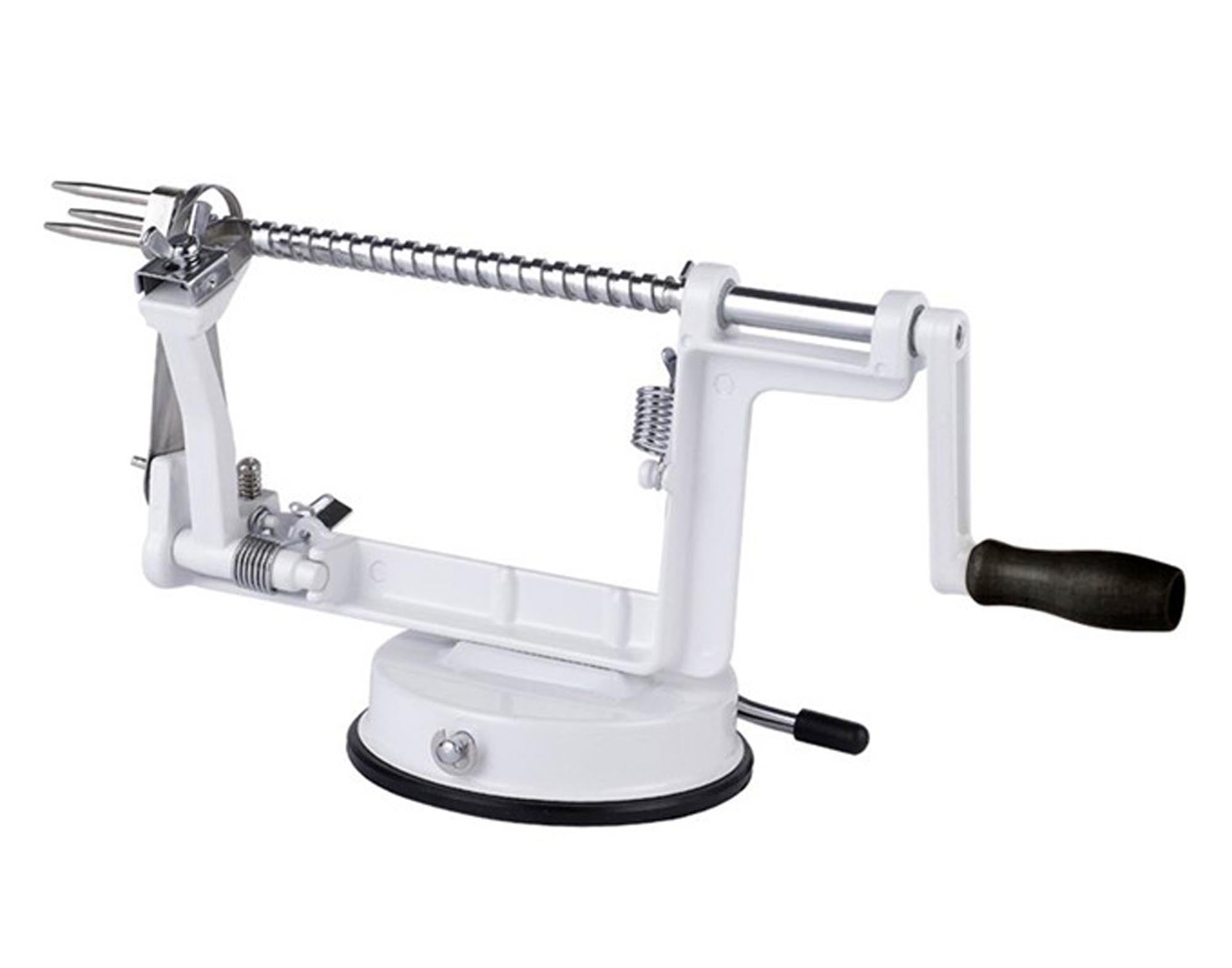 EVA Apfelschäler Aluguss in Weiß: Langlebig, ergonomisch und effizient. Ideal für schnelles Schälen und Schneiden von Äpfeln. Küchenhelfer für Genuss!