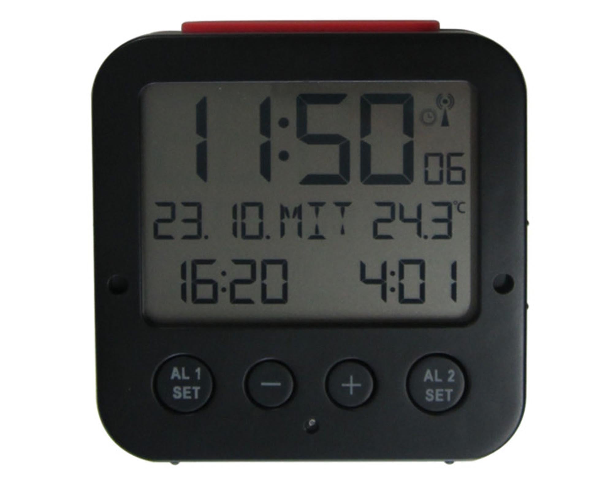 Entdecken Sie den TFA Funk-Wecker Bingo in Schwarz: präzise Funkzeit, zwei Weckalarme, Innentemperaturanzeige und benutzerfreundliche Bedienung.