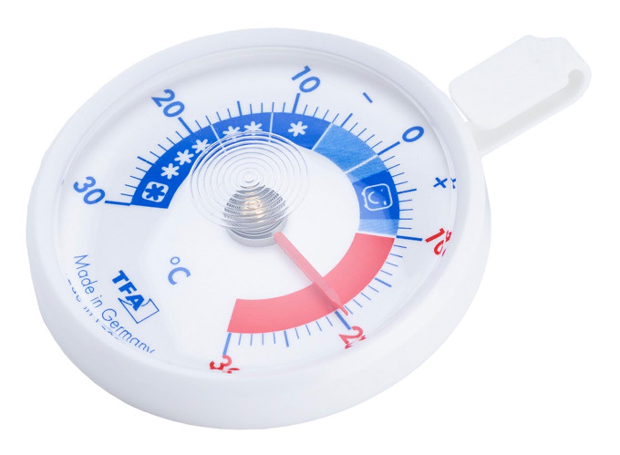 Präzises TFA Kühlthermometer (ø 7.2 cm) für Kühlschränke. Robustes Design, klare Ablesbarkeit, ideal für Lebensmittelsicherheit und Gastronomie.