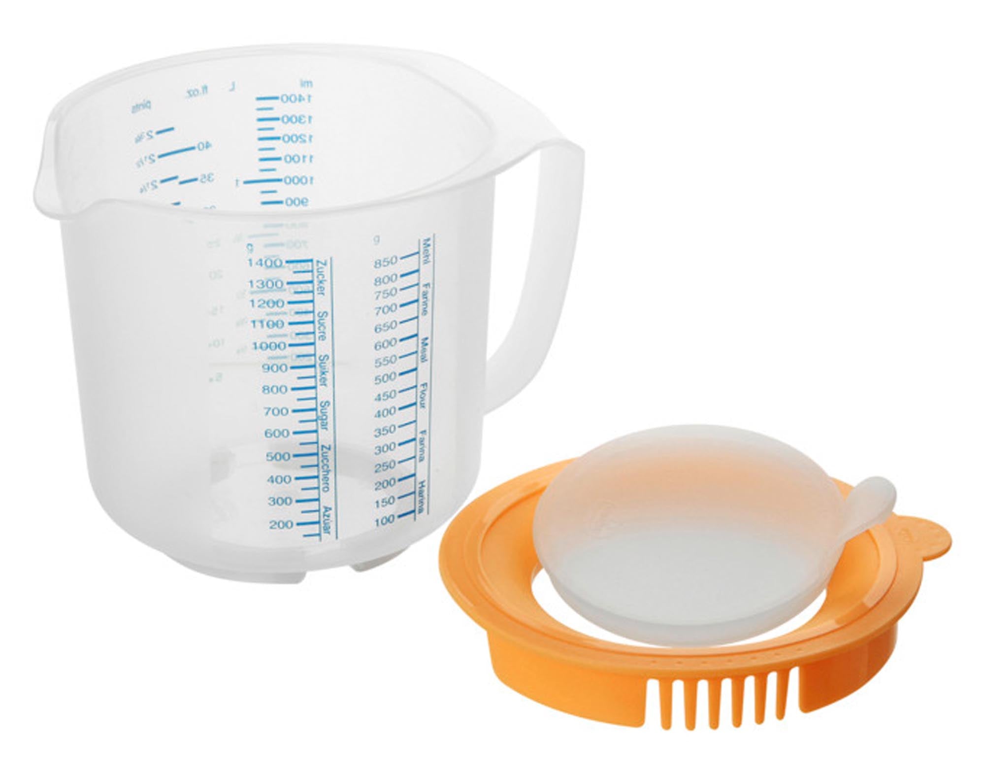 Entdecken Sie den DR. OETKER Messbecher 1.4 l mit Spritzschutz – ideal zum präzisen Messen von Zutaten, bruchsicher und spülmaschinengeeignet.
