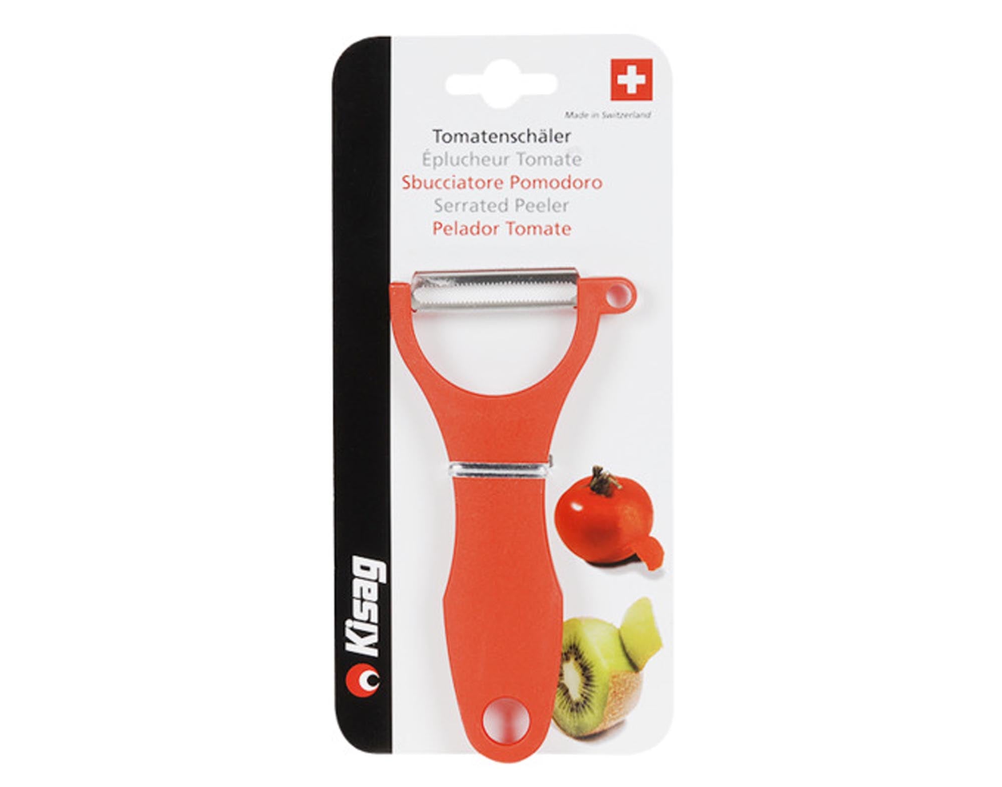 Entdecken Sie den KISAG Sparschäler Tomate: ergonomisch, rostfrei und ideal für müheloses Schälen von Tomaten. Perfekt für Ihre Küche!