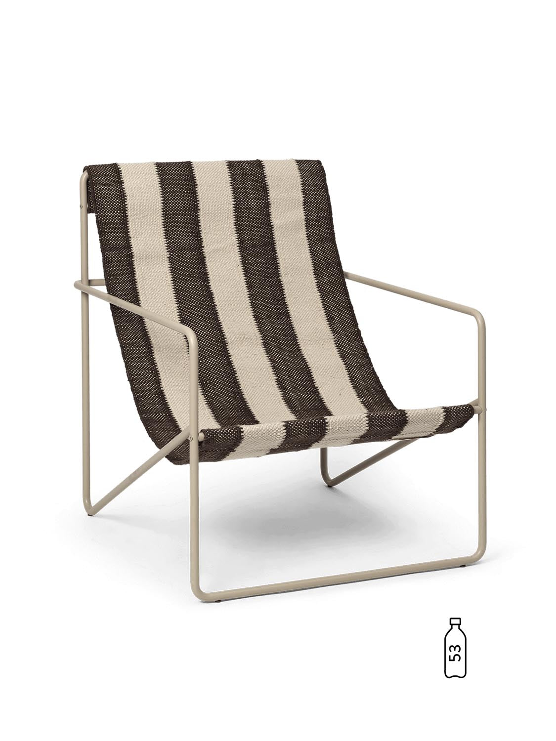 Erlebe den Desert Lounge Chair von Ferm Living: Ein stilvoller, moderner Stuhl aus robustem Stahl und umweltfreundlichem, handgewebtem Textil.