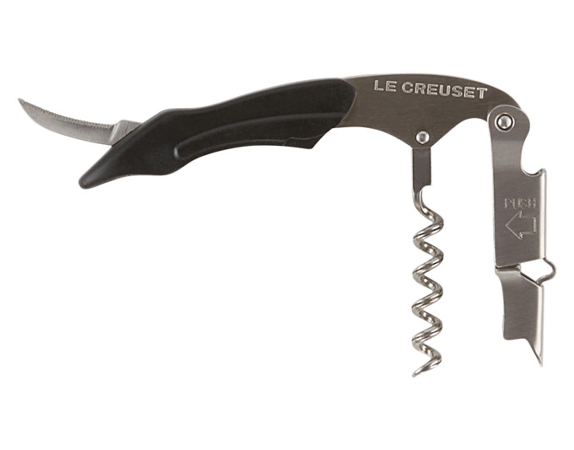 Entdecken Sie das LE CREUSET Kellnermesser WT-110: eleganter Korkenzieher mit Edelstahlgriff, ideal für Weinliebhaber und Gastronomie.