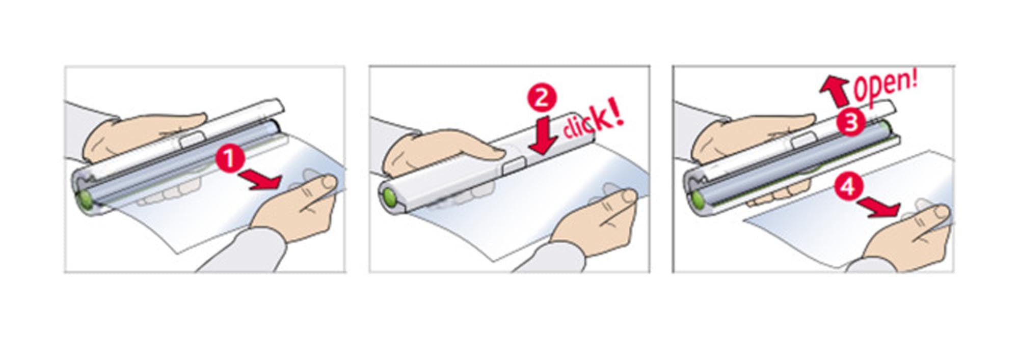 Der rote EMSA Folienschneider Click & Cut schneidet Folien präzise und mühelos. Ergonomisch, stabil und kompakt für jede Küche.