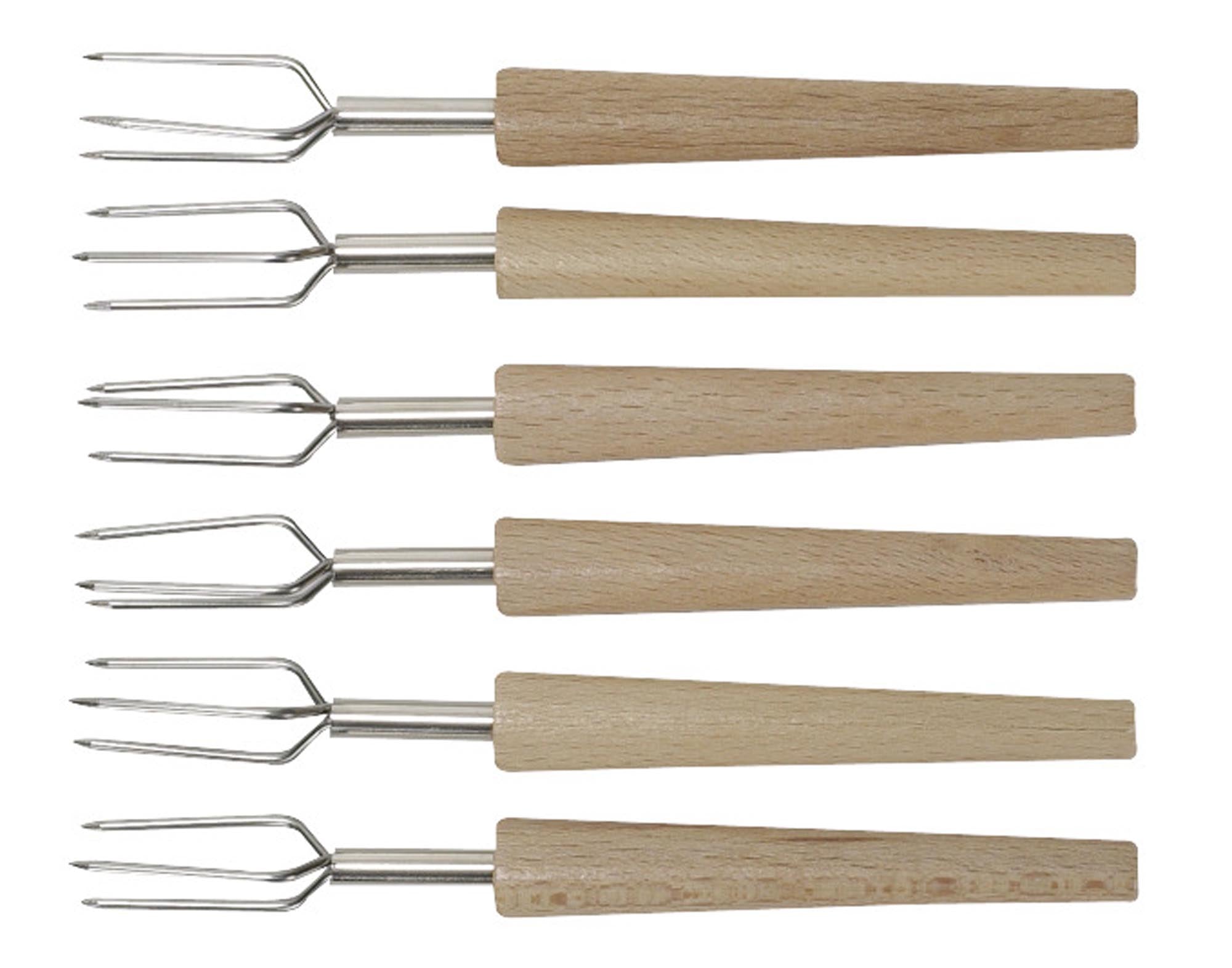 Entdecken Sie die HEIDI Kartoffelgabeln mit Holzgriffen – 6 praktische, ergonomische Küchenhelfer aus robustem Edelstahl, ideal für Kartoffeln und Beilagen.