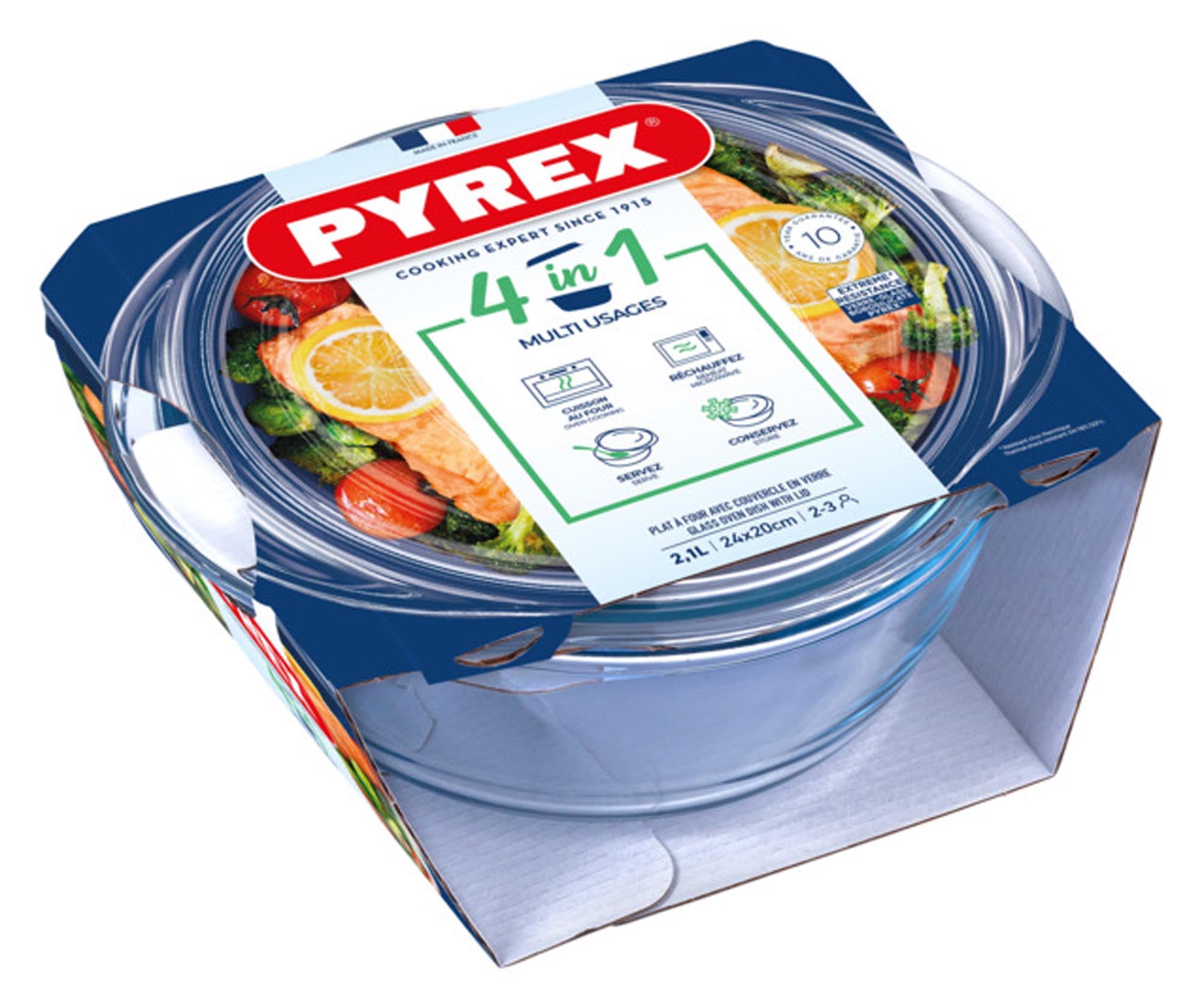 Runde PYREX Kasserolle 5.8L: Hitzebeständiges Glas, gleichmässige Wärmeverteilung, für alle Herdarten inkl. Induktion, spülmaschinenfest.