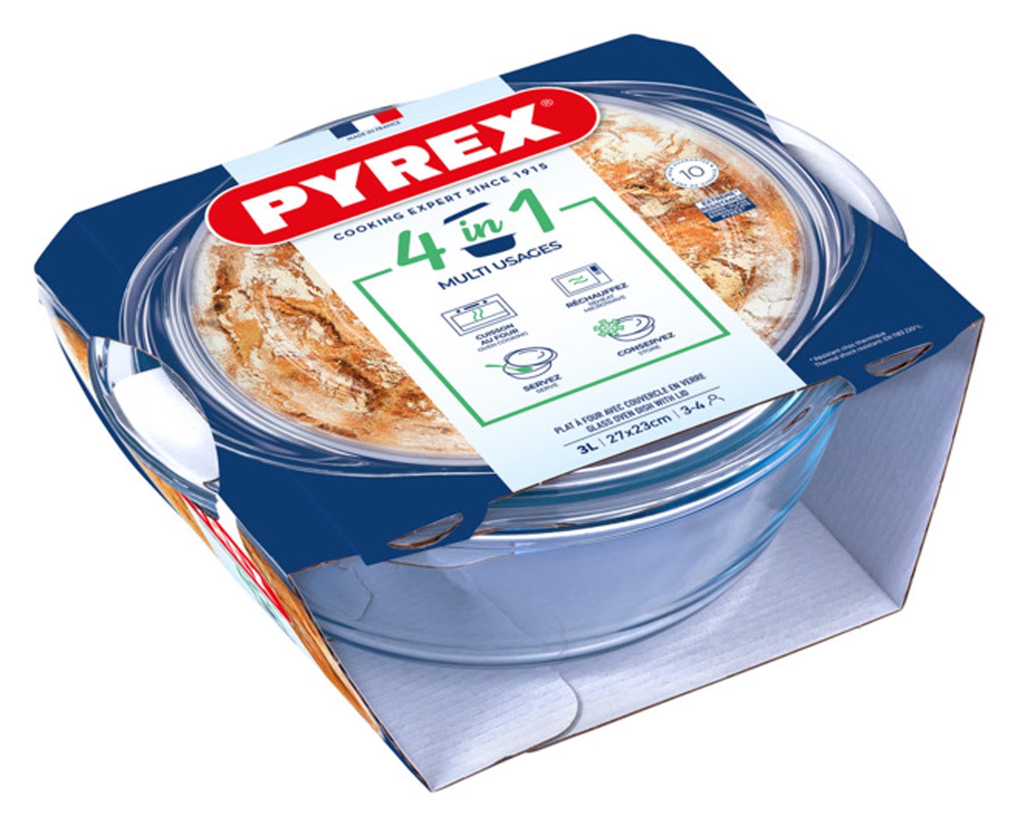 Runde PYREX Kasserolle 5.8L: Hitzebeständiges Glas, gleichmässige Wärmeverteilung, für alle Herdarten inkl. Induktion, spülmaschinenfest.