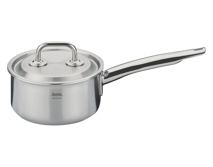 Hochwertige Edelstahl-Stielkasserolle ø 20 cm von SPRING, ideal für Saucen & Suppen, energiesparend mit Deckel, für alle Herdarten.