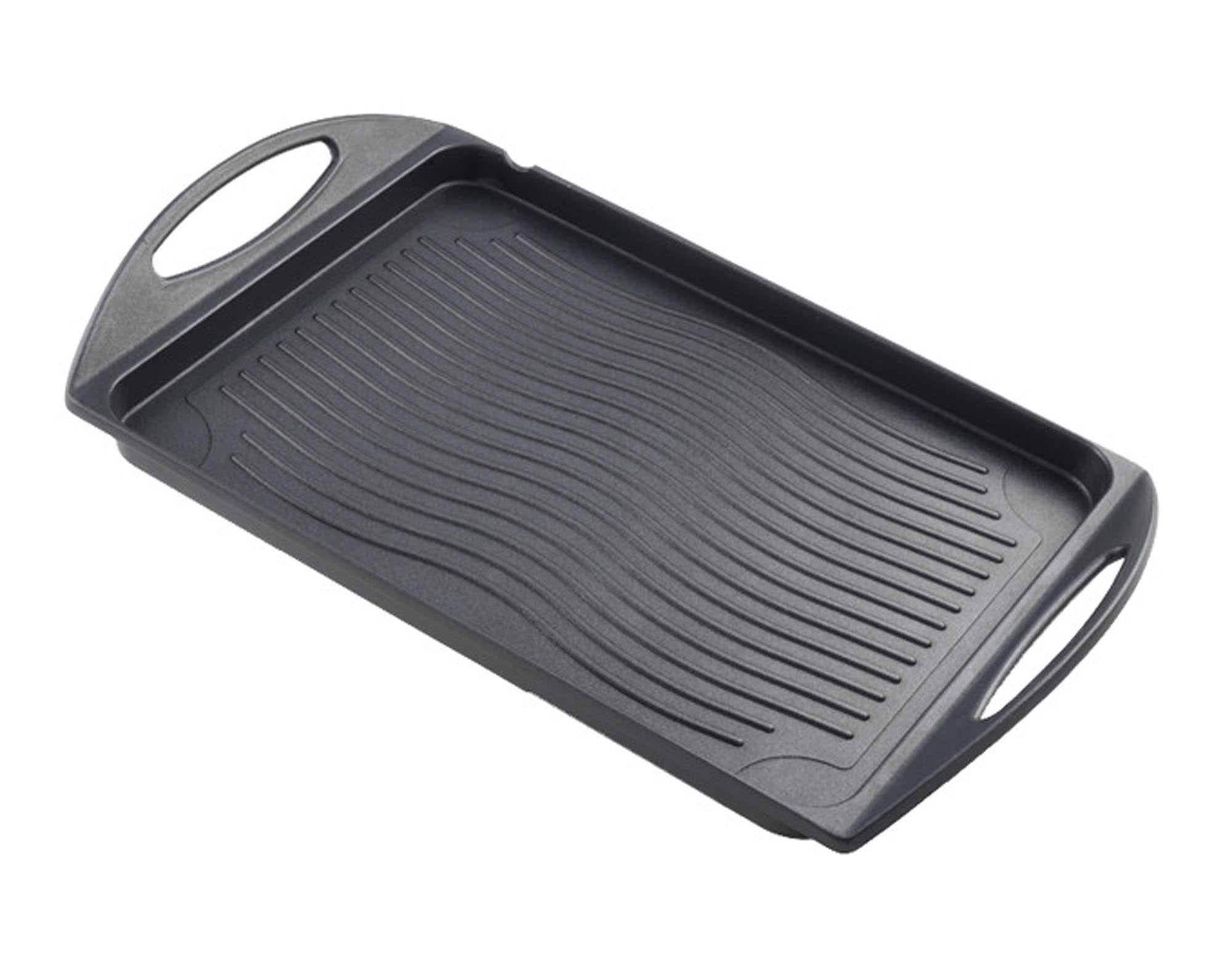 Grillplatte Induktion Aluguss 42x26.5x5 cm: Perfekte Hitzeverteilung, ideal für saftige Steaks und knackiges Gemüse. Robust, leicht zu reinigen.