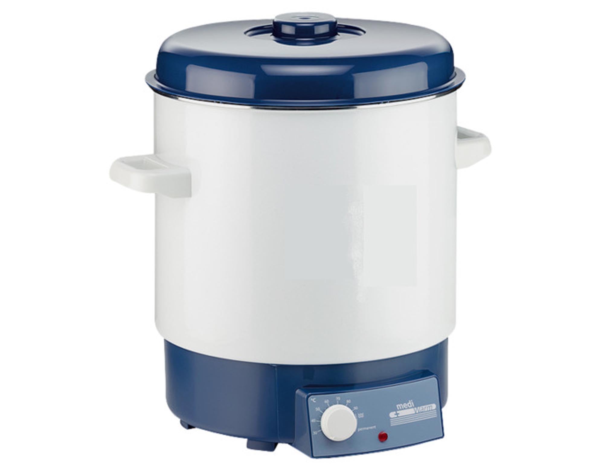 WECK Sterilisiertopf Halbautomatik Medi 29 l: Hochwertiger Edelstahl, halbautomatischer Betrieb, ideal für sichere Lebensmittelkonservierung.