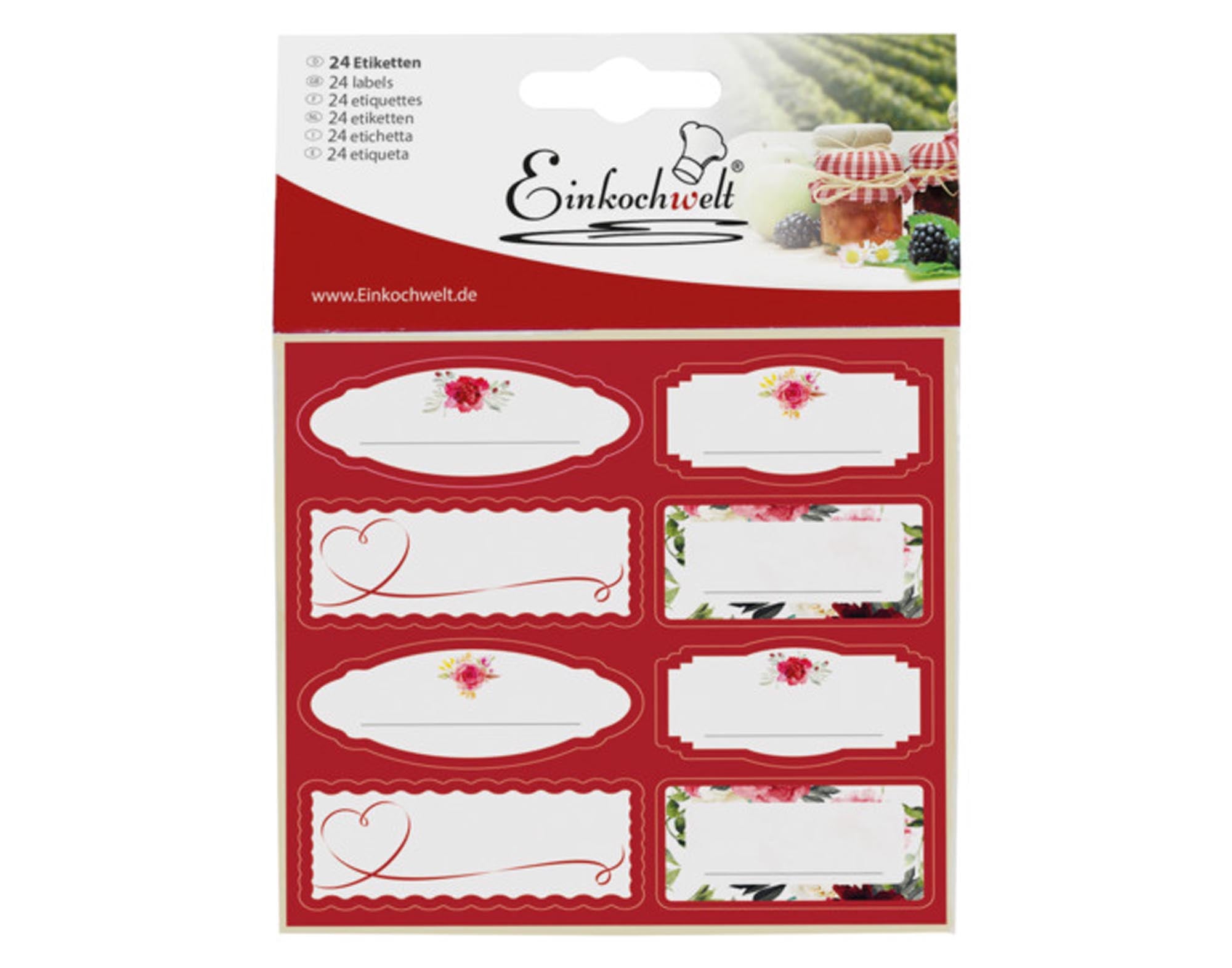 Entdecken Sie die EINKOCHWELT Etiketten Blume – 24 selbstklebende, wasserfeste Etiketten für stilvolle Einmachprodukte. Perfekt für Marmeladen und Vorratshaltung!