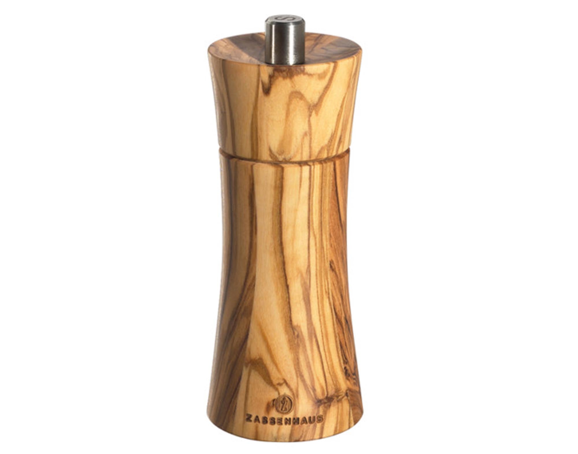 Entdecken Sie die ZASSENHAUS Salzmühle Frankfurt aus Olivenholz (14 cm) – stilvoll, langlebig und mit stufenlosem Mahlwerk für feine Aromen.