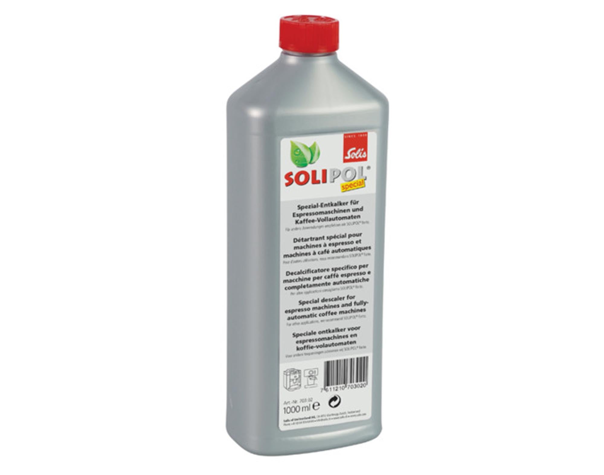 Entkalker Solipol Special 1 l von SOLIS: Effektiv, schonend und rückstandsfrei für Ihre Kaffeemaschine. Verlängern Sie die Lebensdauer und genießen Sie besten Kaffee!