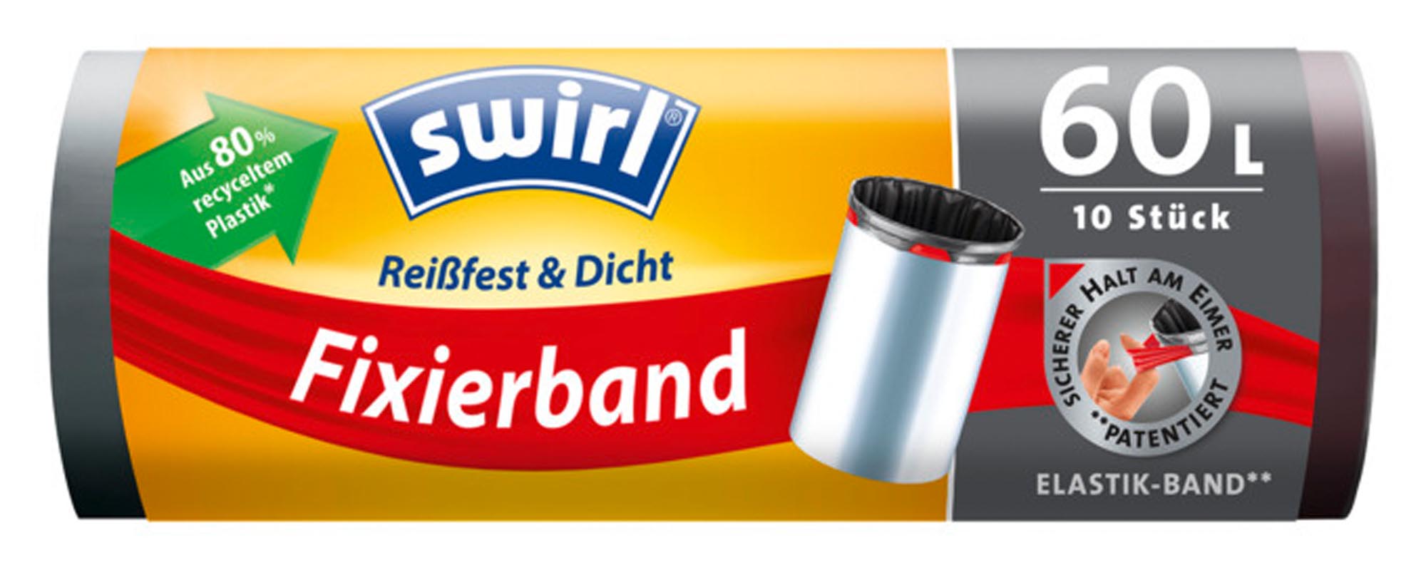SWIRL Abfallsäcke 60 l mit Zugband: Praktisch, robust und ideal für Haushalte. Sicherer Halt, einfache Handhabung und Geruchsverschluss.
