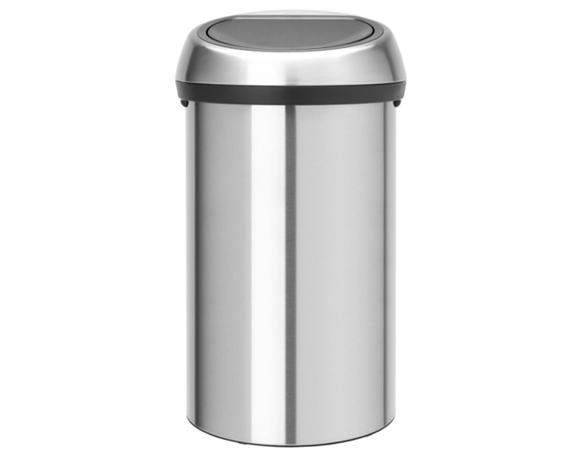 Eleganter BRABANTIA Abfallbehälter Touch Bin in matt steel, 60 l, mit innovativem Öffnungssystem, pflegeleichtem Edelstahl und rutschfestem Boden.