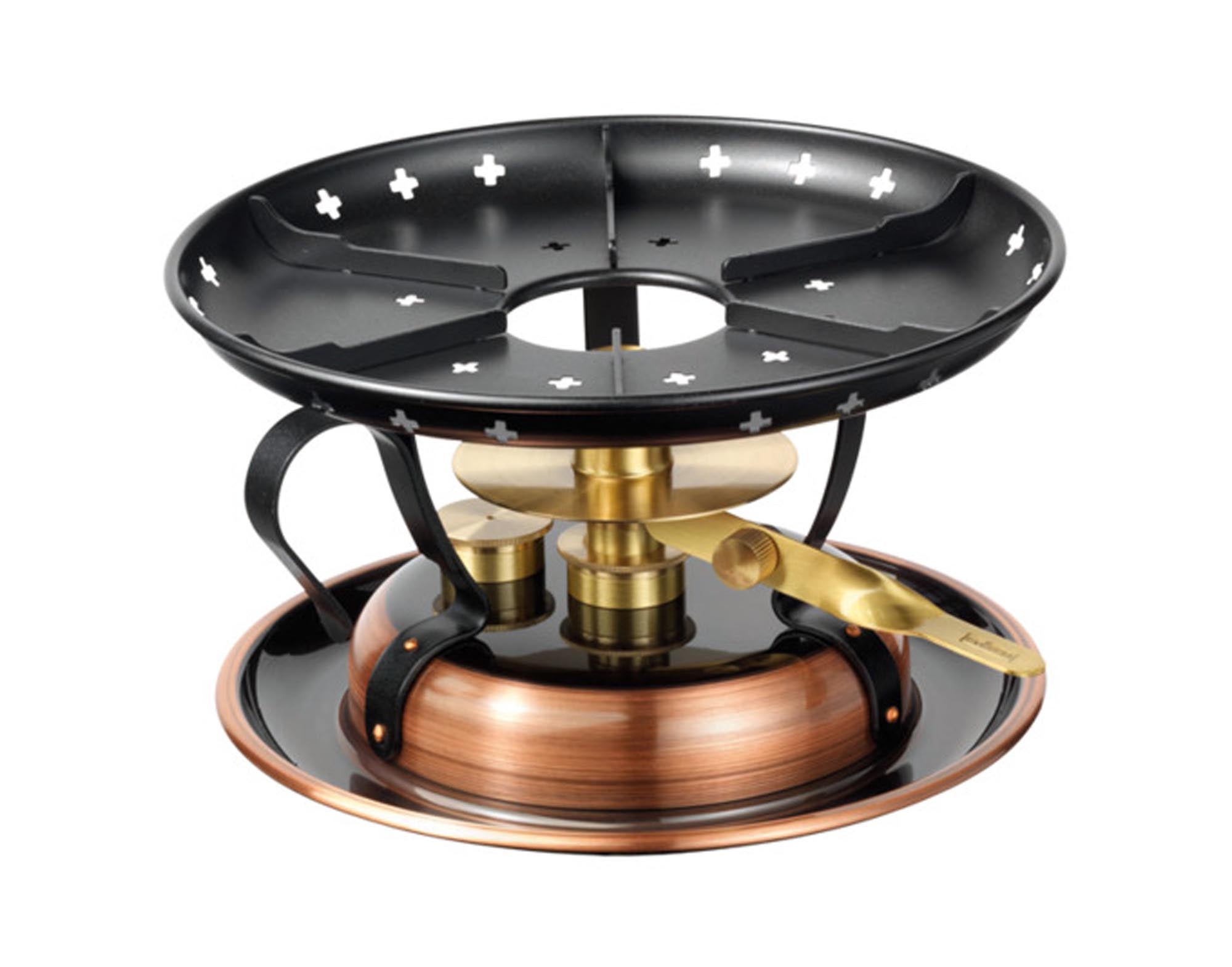 Entdecken Sie das STÖCKLI Rechaud Classic Kupfer (ø 22 cm) – ideal für Fondue und Raclette, mit hervorragender Wärmeleitung und eleganter Optik.