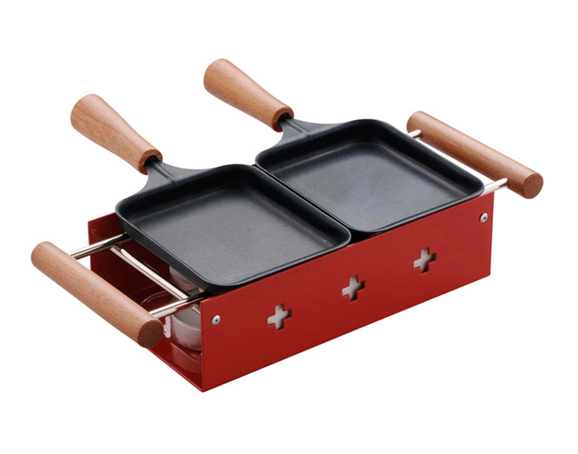 Entdecken Sie das TTM Raclettegerät Twiny Cheese in Rot – ideal für Raclette und Fondue, robust, leistungsstark und leicht zu reinigen!