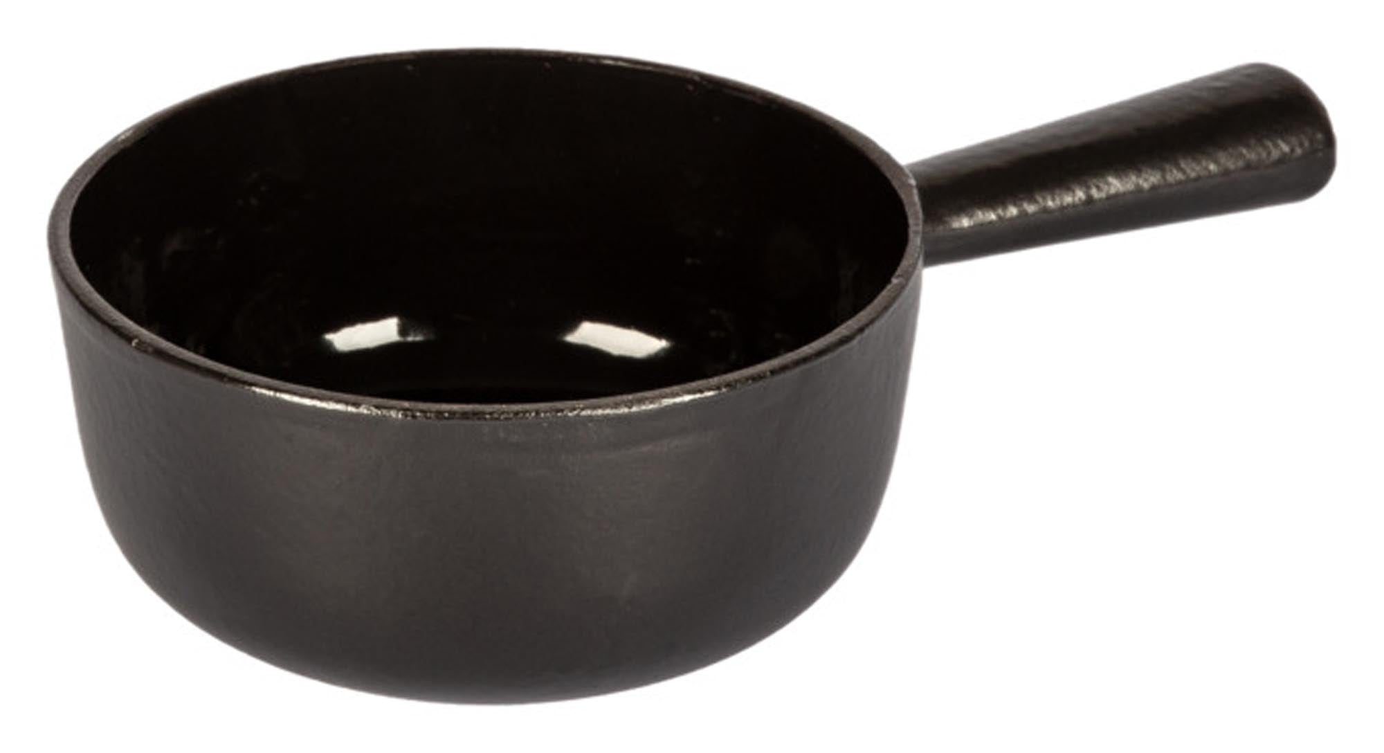 Hochwertiger STÖCKLI Fonduetopf aus Gusseisen, ø22cm, schwarz, für perfekte Wärmeverteilung und -speicherung. Ideal für Käse- und Fleischfondue.