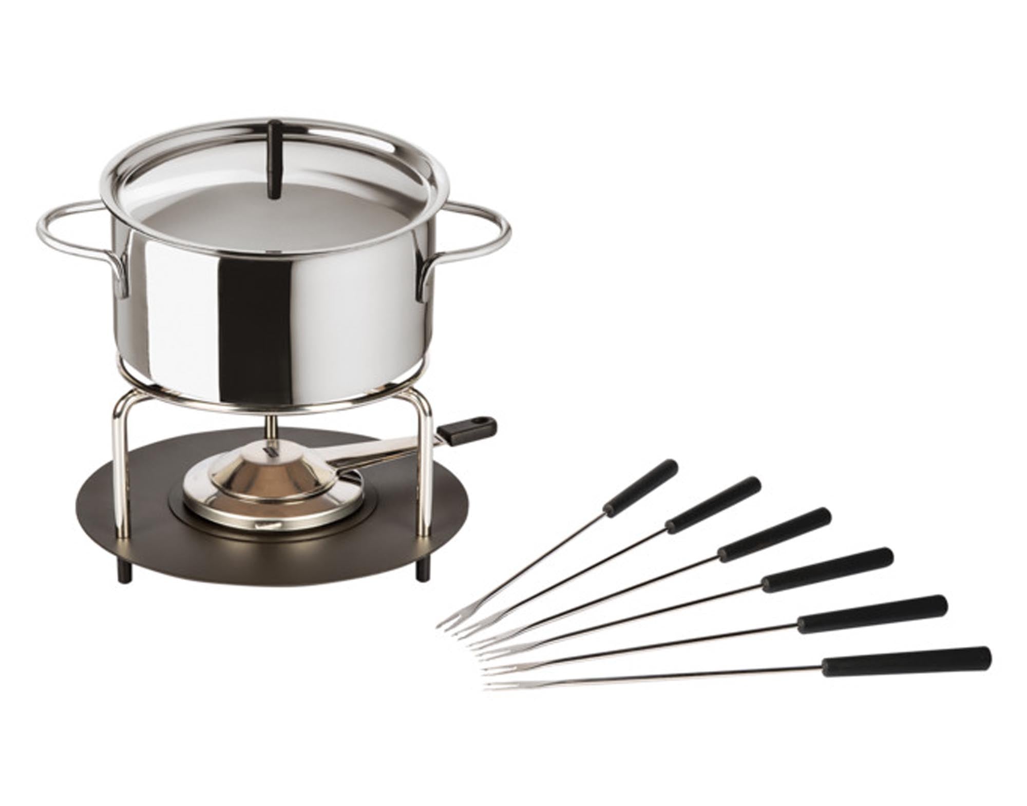 Entdecken Sie die STÖCKLI Fonduegarnitur Aragon Inox ø 16 cm – stilvolles Edelstahl-Set für unvergessliche Fondue-Abende mit Familie und Freunden.