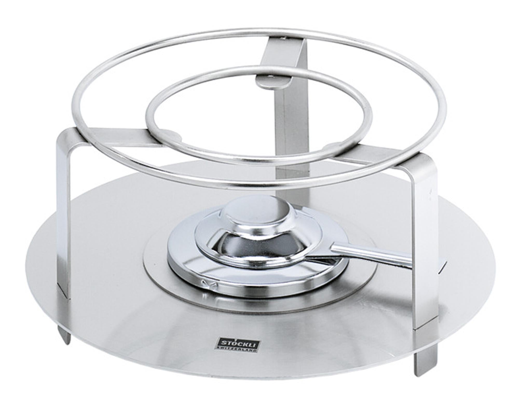 Entdecken Sie das STÖCKLI Rechaud Atlantis Inox ø 24 cm – ideal für Fondue und Raclette, aus hochwertigem Edelstahl, pflegeleicht und langlebig.