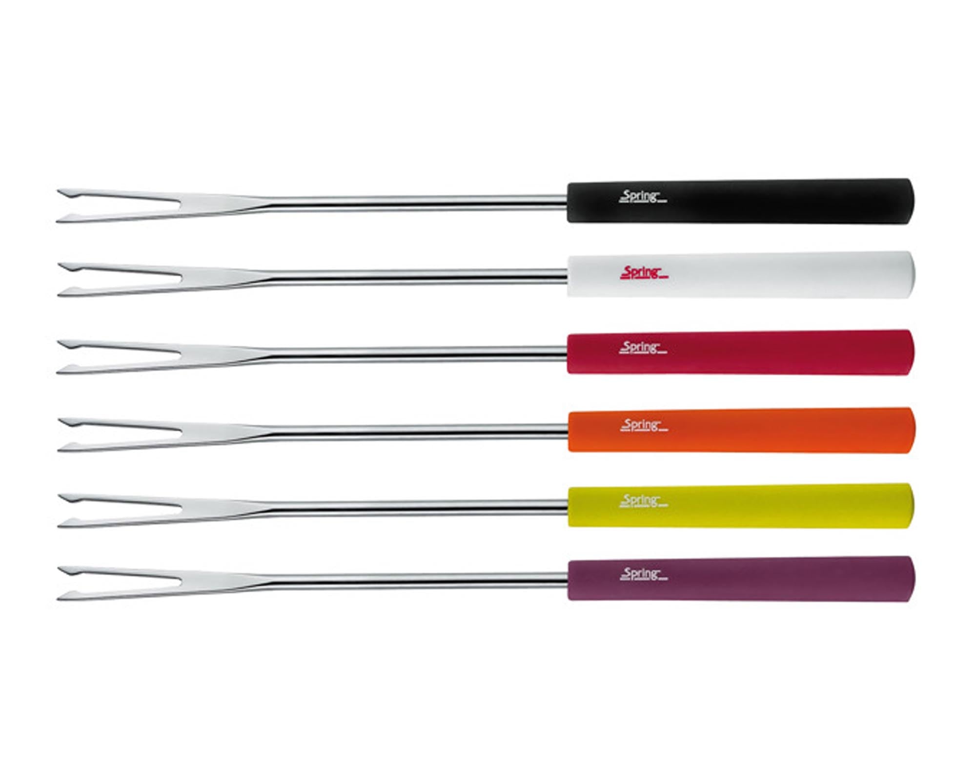 Bunte SPRING Fonduegabeln: Ergonomisch, rostfrei, ideal für gesellige Fondue-Abende. Perfekt für Fleisch, Gemüse & Brot.