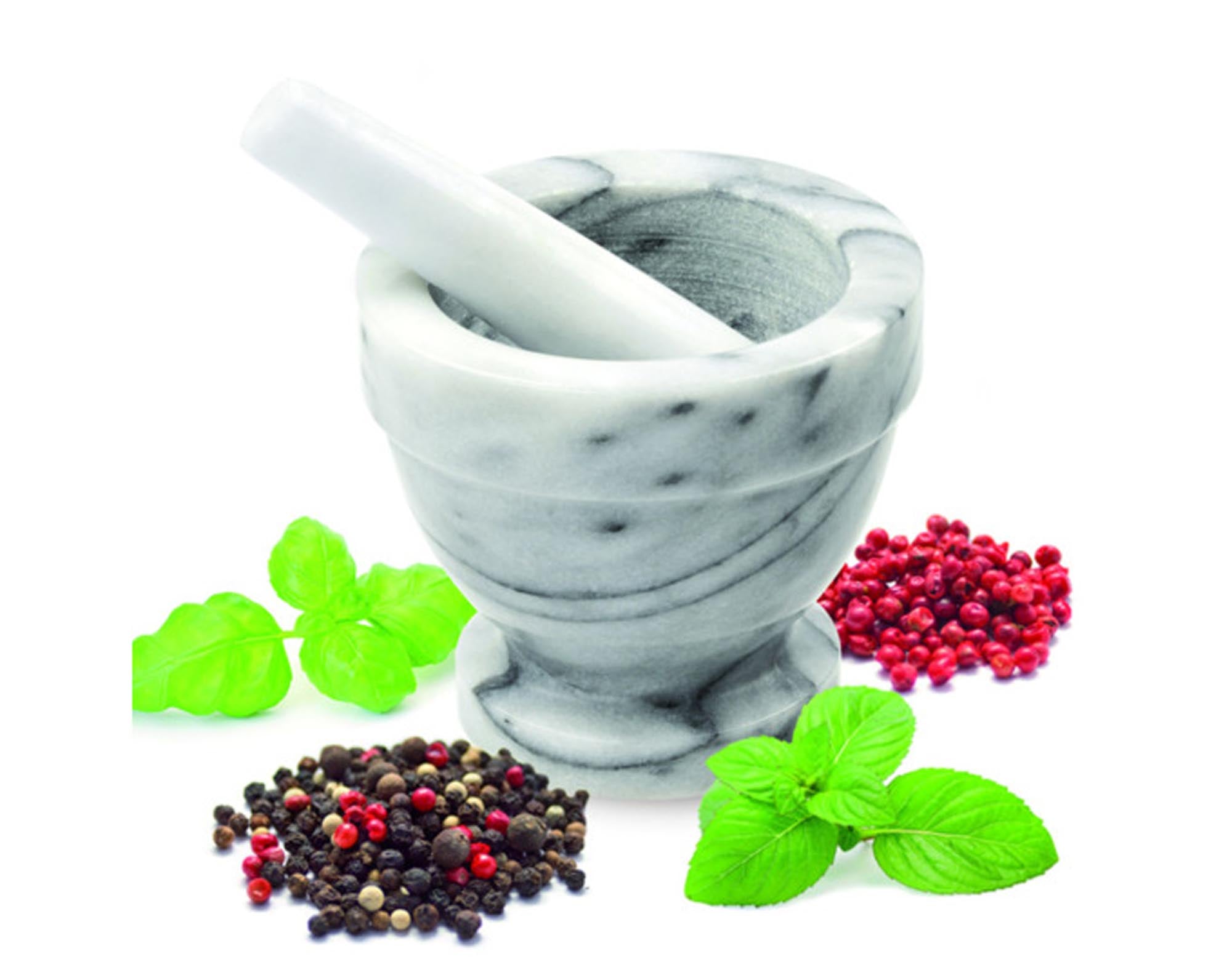 EVA Mörser mit Stössel aus Marmor (ø 10x11 cm) – ideal zum Zerkleinern von Kräutern und Gewürzen. Hochwertig, langlebig und elegant für jede Küche.