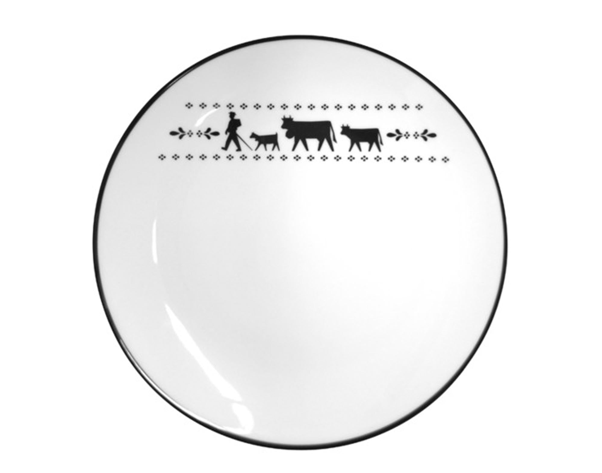 Eleganter STEINLIN Teller Alpaufzug, ø 26 cm, inspiriert von Schweizer Bergen. Funktional, robust, spülmaschinenfest. Perfekt für jeden Anlass.