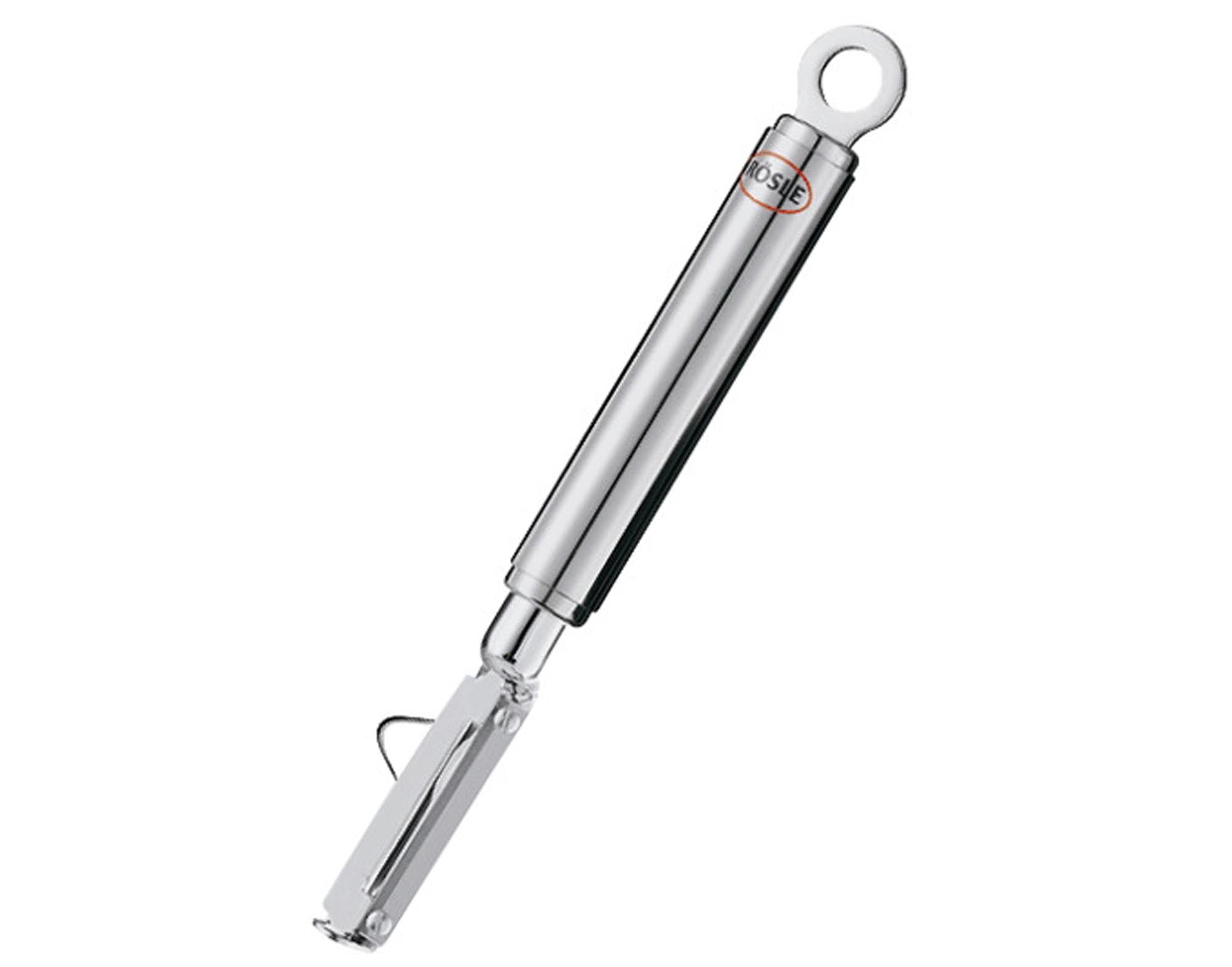 Entdecken Sie den RÖSLE Pendelschäler für Rechtshänder (19 cm) – ideal zum mühelosen Schälen von Obst und Gemüse. Hochwertige Edelstahlklinge, ergonomischer Griff, spülmaschinenfest.