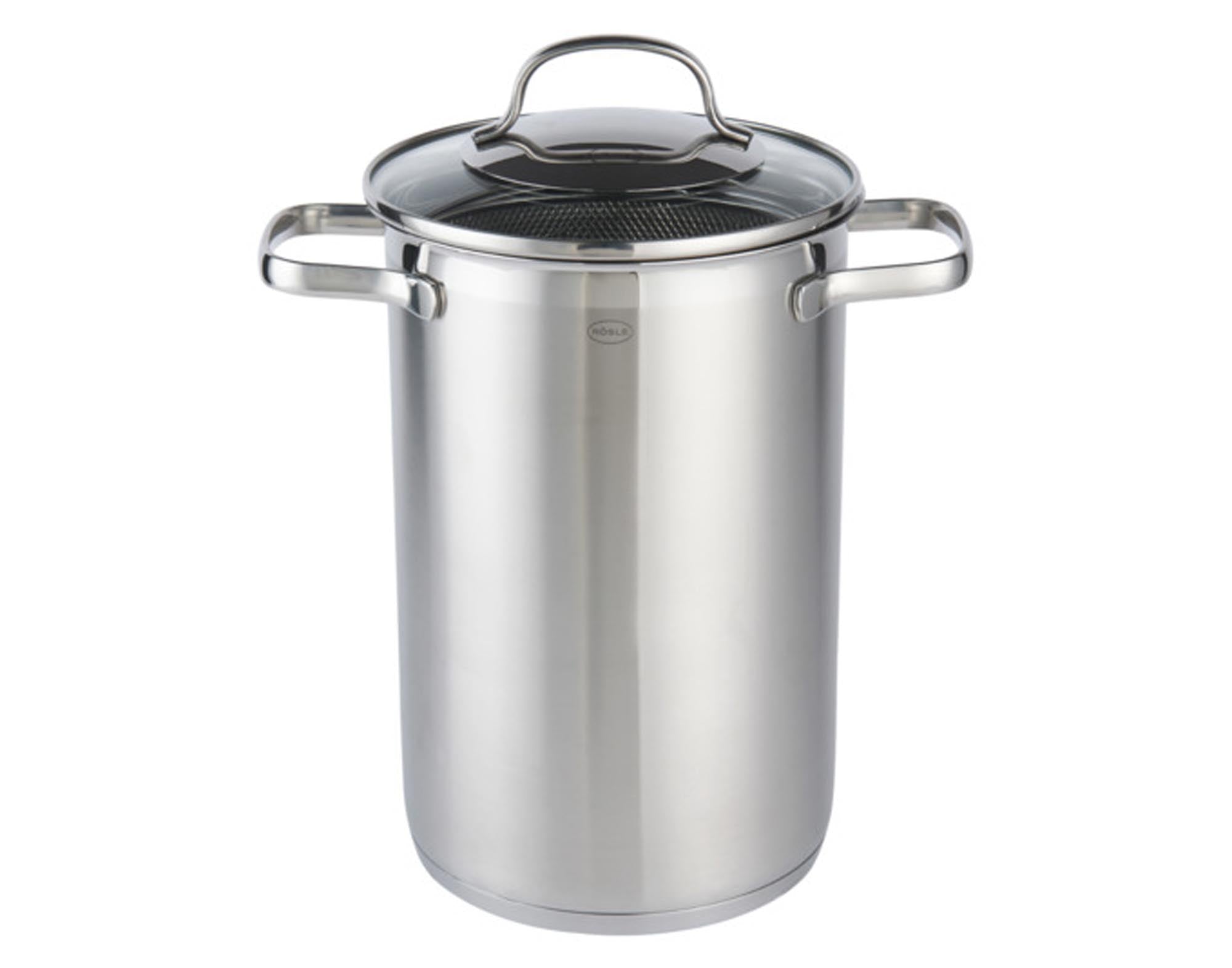 Entdecken Sie den RÖSLE Spargel- und Pastatopf mit Deckel Elegance (ø 16 cm) aus hochwertigem Edelstahl. Ideal für gesunde Gerichte, mit ergonomischem Griff und Glasdeckel.