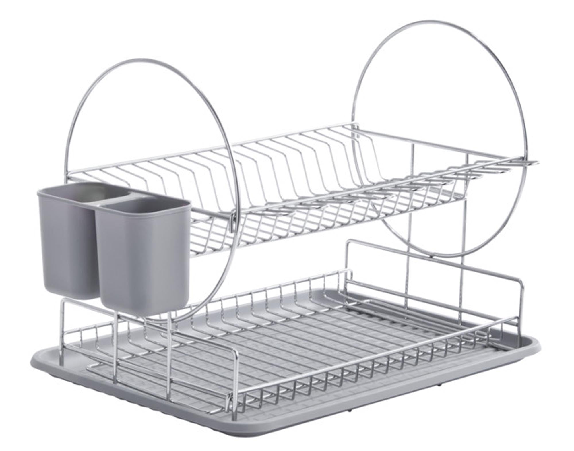 Robuster Abtropfständer 48.5x32.5 cm von ZELLER PRESENT aus Edelstahl, mit rutschfesten Füssen und Abtropfschale, spülmaschinenfest.