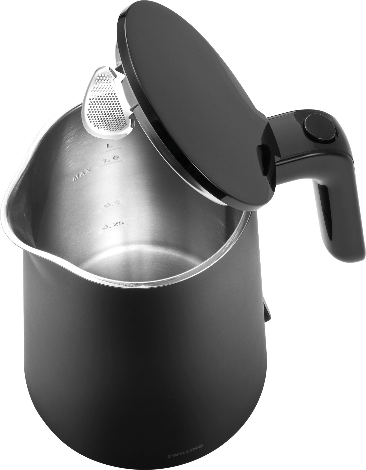 Eleganter 1,0 l Wasserkocher in Schwarz von Zwilling Kitchen, perfekt für schnelles Erhitzen und stilvolle Küchenausstattung.