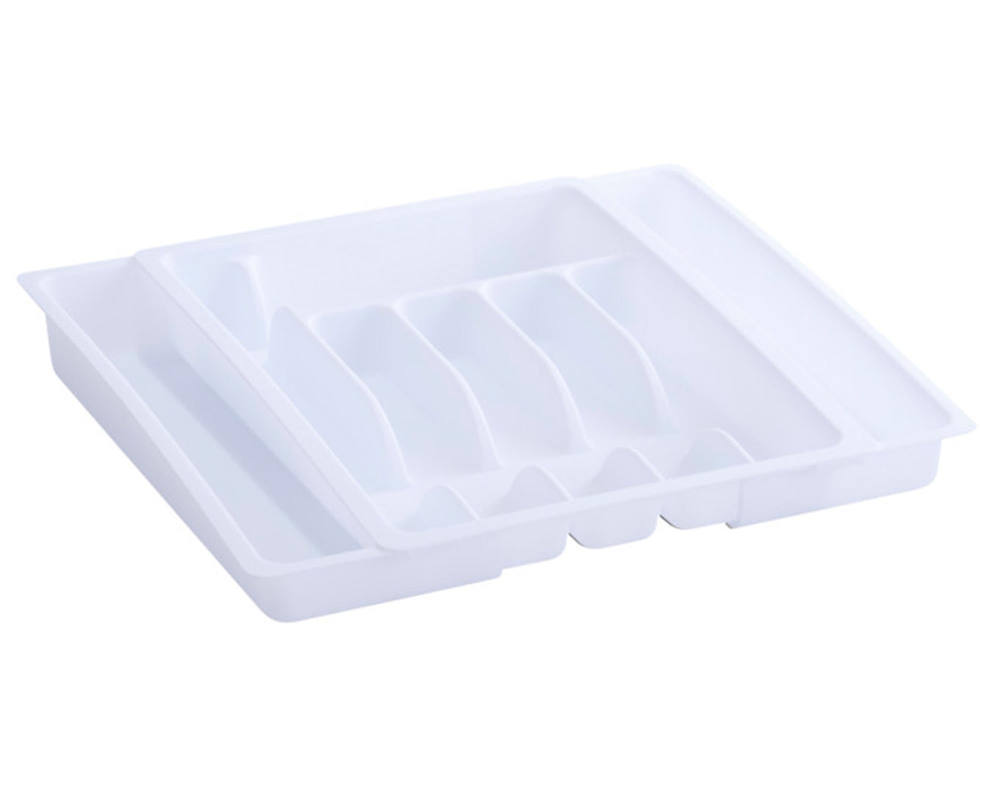 Entdecken Sie den ZELLER Besteckkasten weiss, ausziehbar (29-50x38x6.5 cm) für optimale Küchenorganisation. Hochwertiger Kunststoff, elegantes Design, rutschfest.