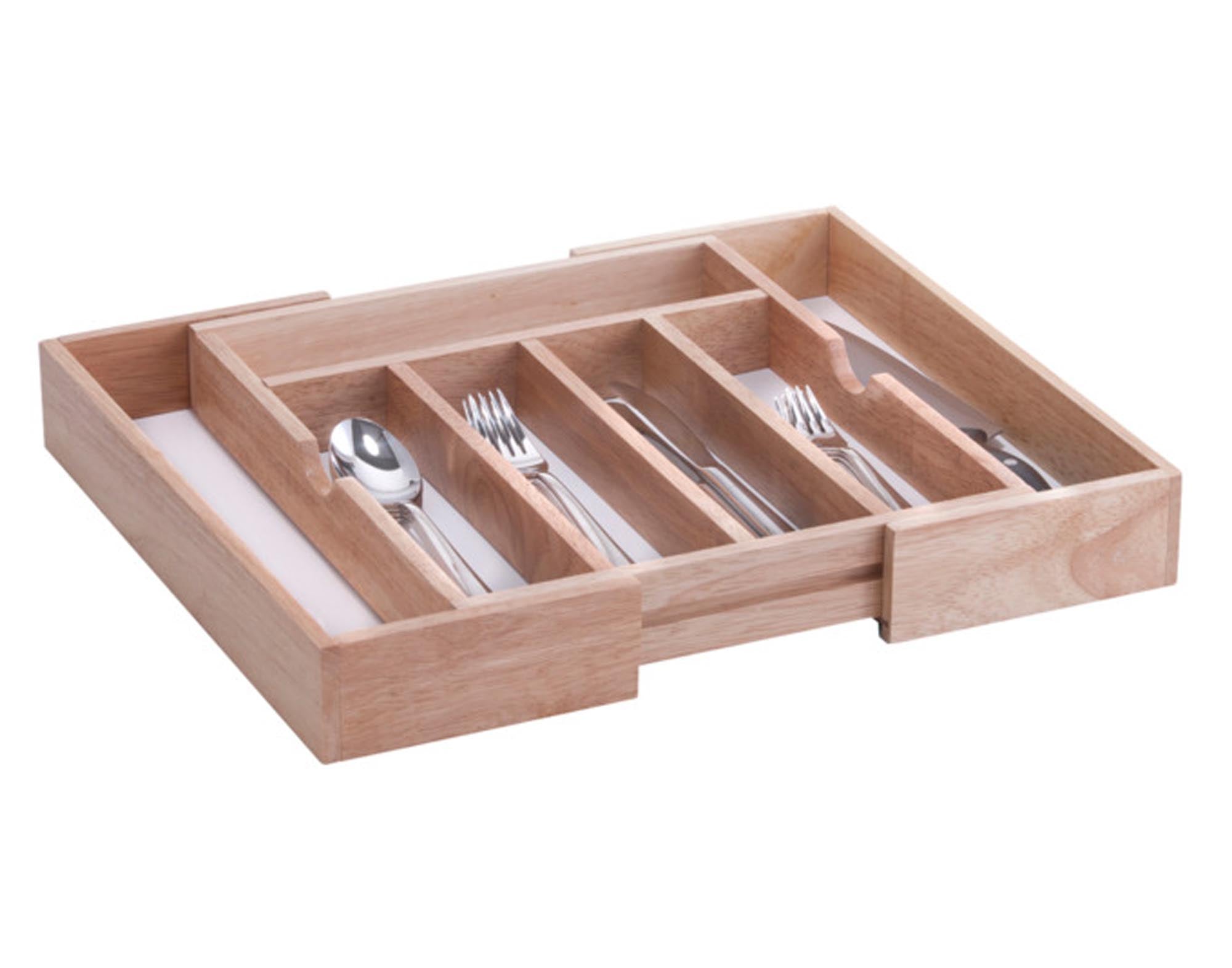 Entdecken Sie den ausziehbaren ZELLER Besteckkasten aus Gummibaum – ideal für Ordnung und Stil in Ihrer Küche. Flexibel, pflegeleicht und elegant!