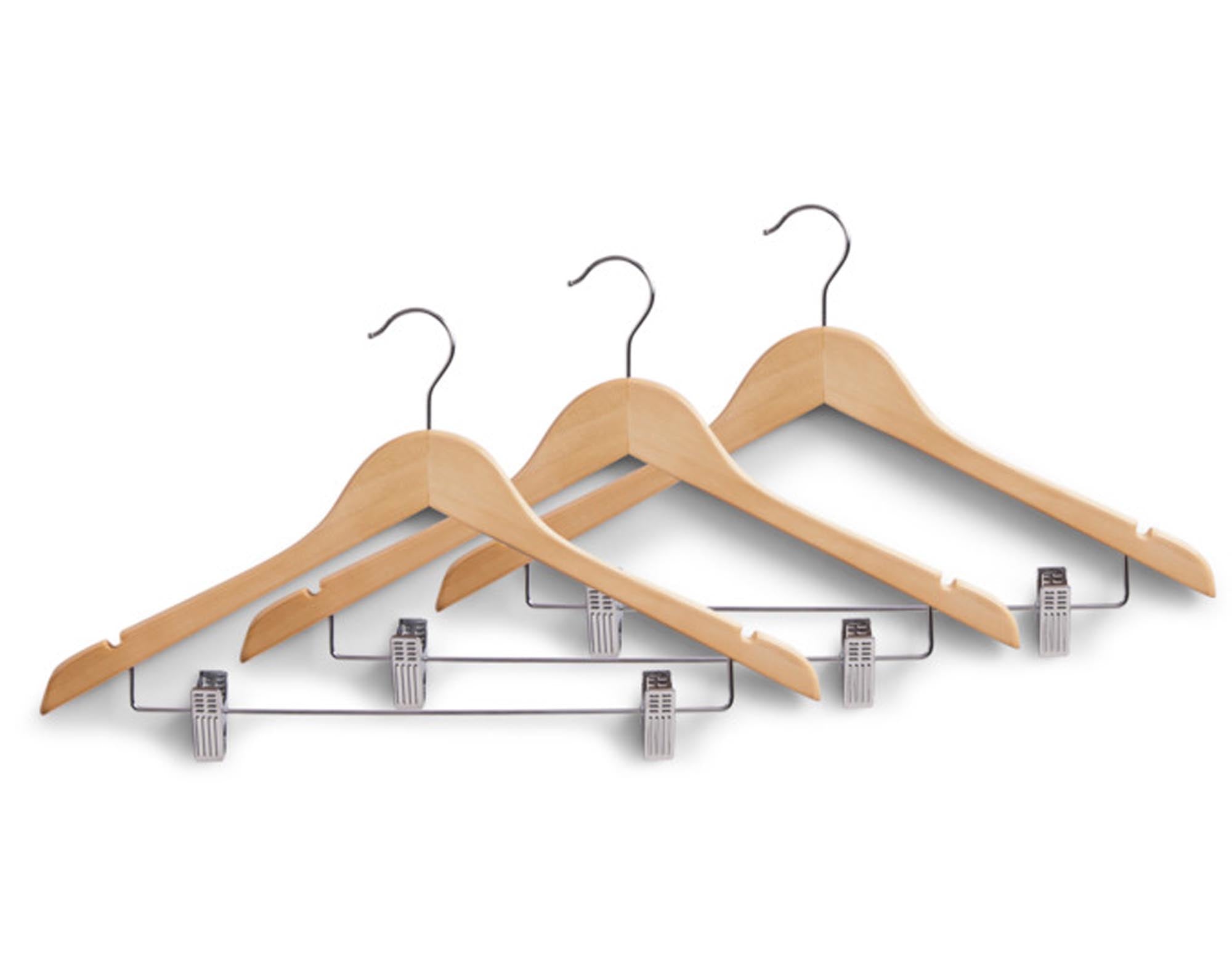 ZELLER Kleiderbügel mit Clips, 44,5 cm, 3 Stück. Ideal für Hosen und Röcke, rutschfest, langlebig, elegantes Design für eine organisierte Garderobe.