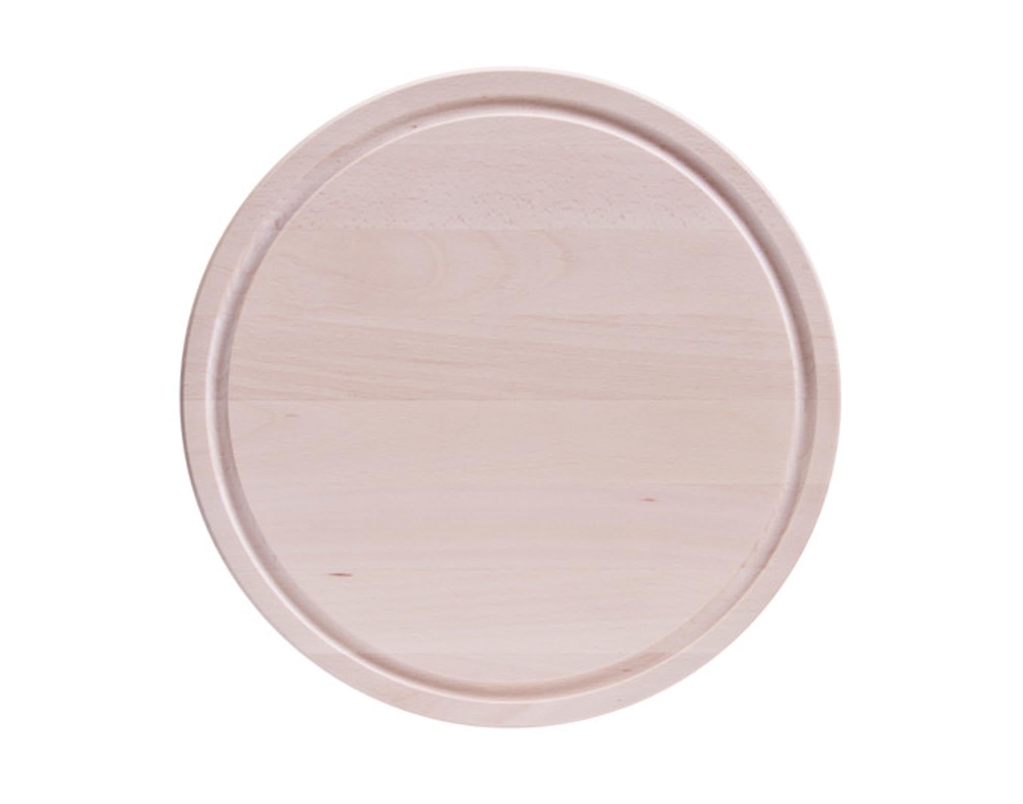 Entdecken Sie den ZELLER Schinkenteller mit Saftrille aus hochwertigem Buchenholz (ø 31x1.5 cm) – ideal für stilvolles Servieren und Schneiden von Delikatessen.