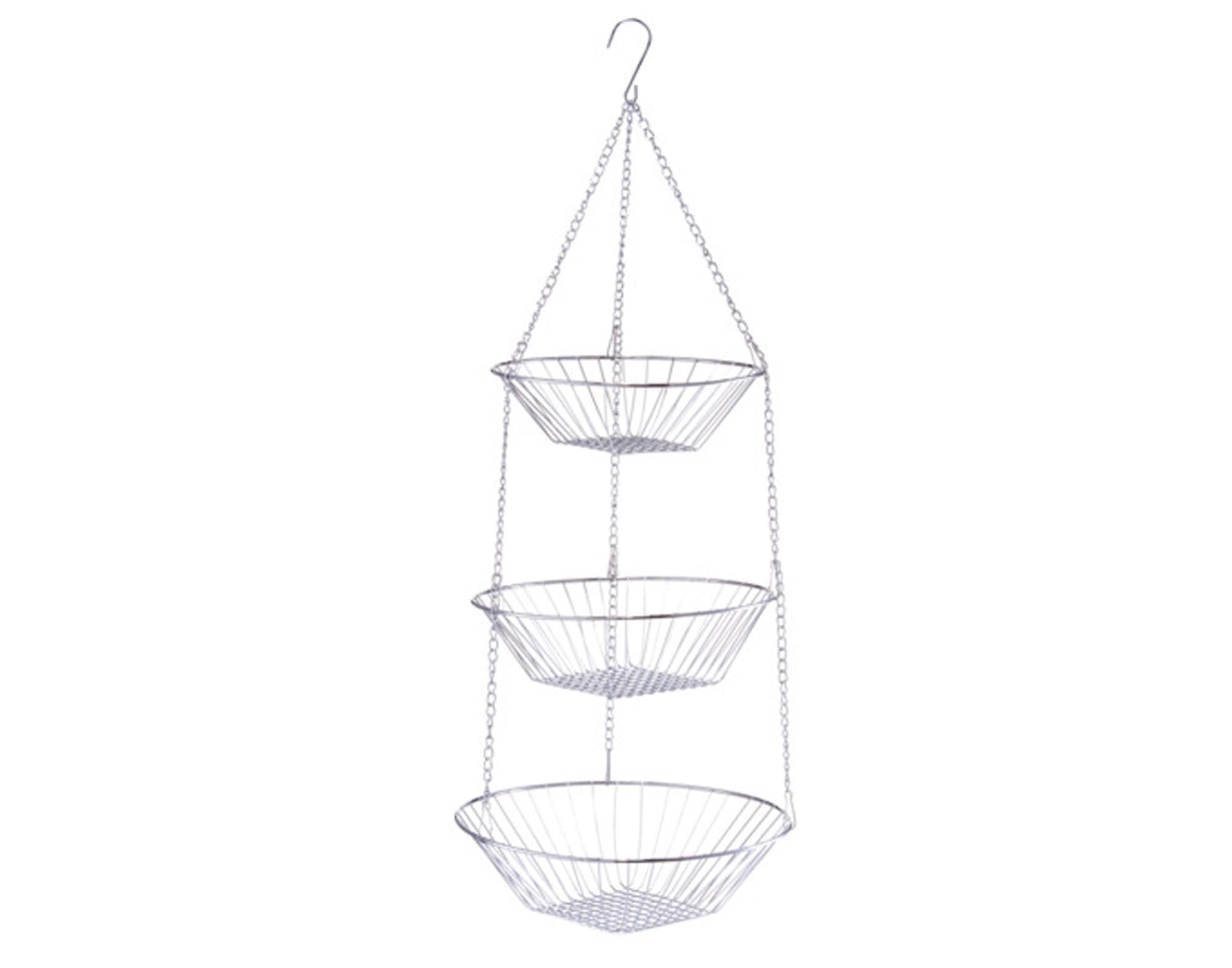 Stilvoller 3-fach Hängekorb aus verchromtem Metall von ZELLER PRESENT, ideal für Küche: rostfrei, platzsparend, vielseitig einsetzbar.