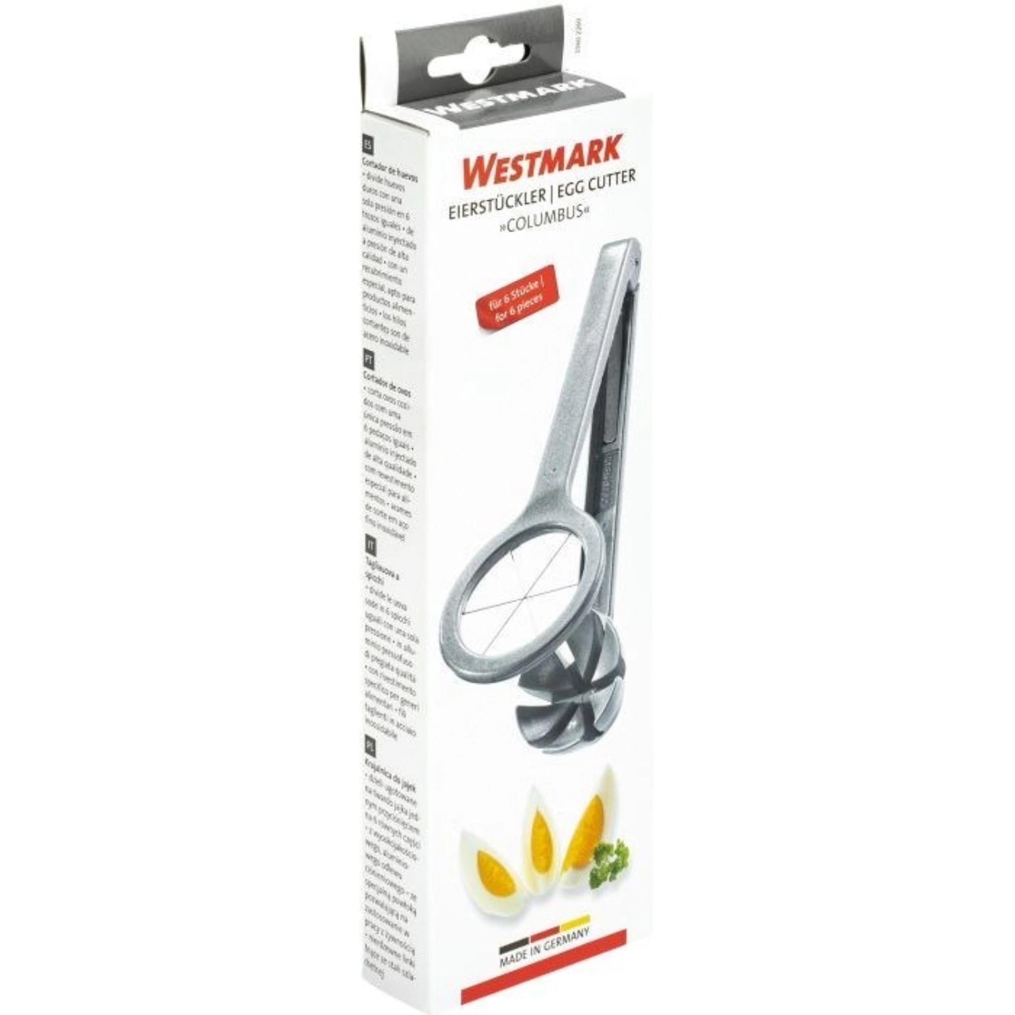 Eierstückler Columbus von Westmark, 18x6.5x3cm, perfekt für gleichmässige Eierscheiben, robust und benutzerfreundlich.