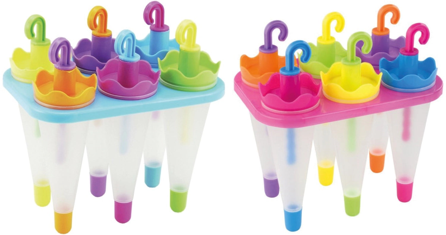 Buntes 6er Set Glaceform Regenschirme in Blau und Pink, ideal für kreative Eispräsentationen und sommerliche Anlässe, von Tala.