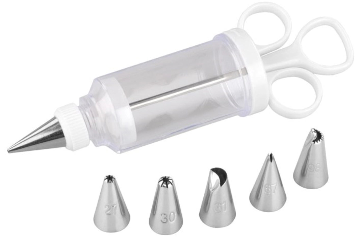 Entdecken Sie die Tala Garnierspritze mit 6 Aufsätzen für kreative Backverzierungen. Ideal für Kuchen, Cupcakes und mehr. Hochwertig und langlebig!