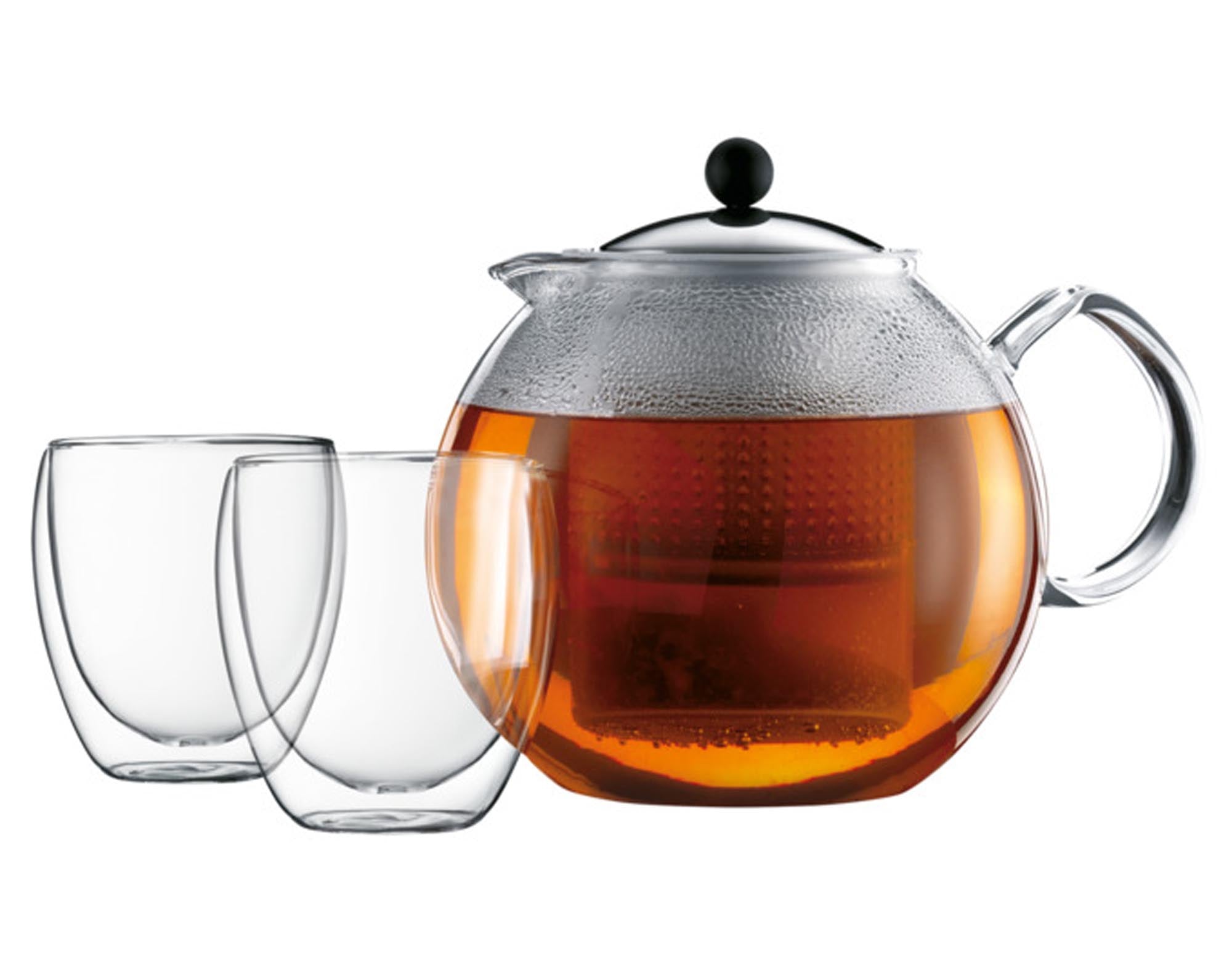 Entdecken Sie die elegante BODUM Teekanne Assam (1,5 l) mit doppelwandigen Gläsern. Ideal für Teeliebhaber, stilvoll und funktional.
